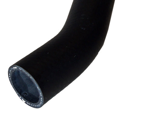 GoWesty thermostat housing to distribution tower coolant hose installed in engine, showcasing durable rubber and secure fittings