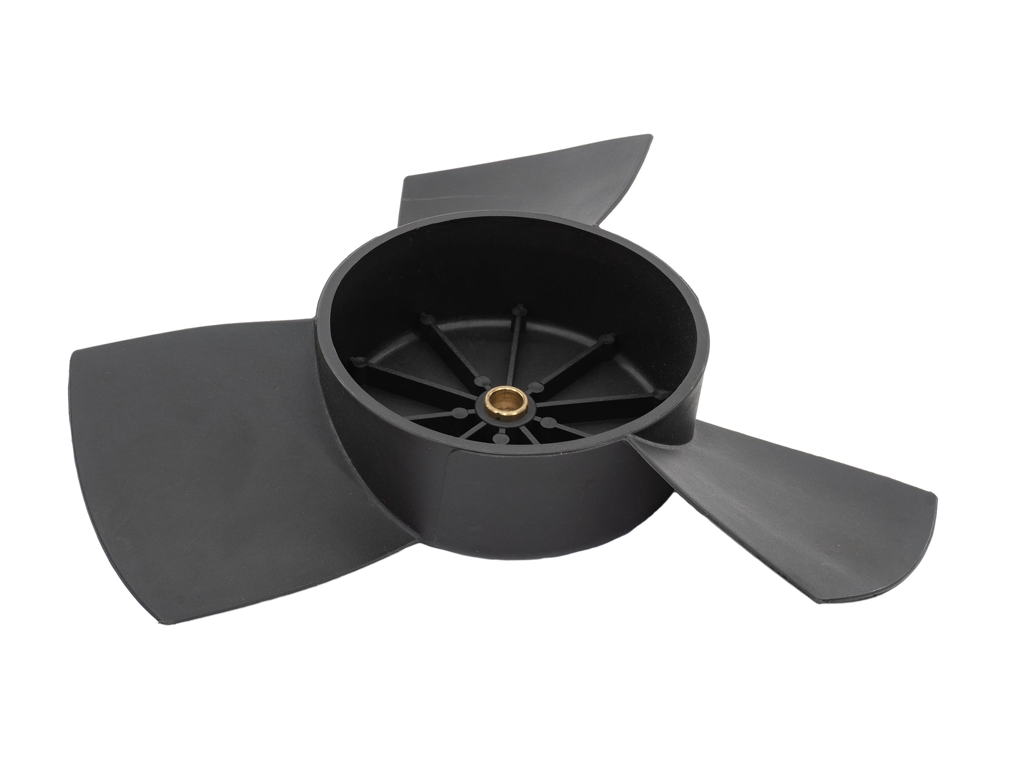 GoWesty 450W radiator fan and motor for late Vanagon, showing the full assembly with wiring and mounting components.