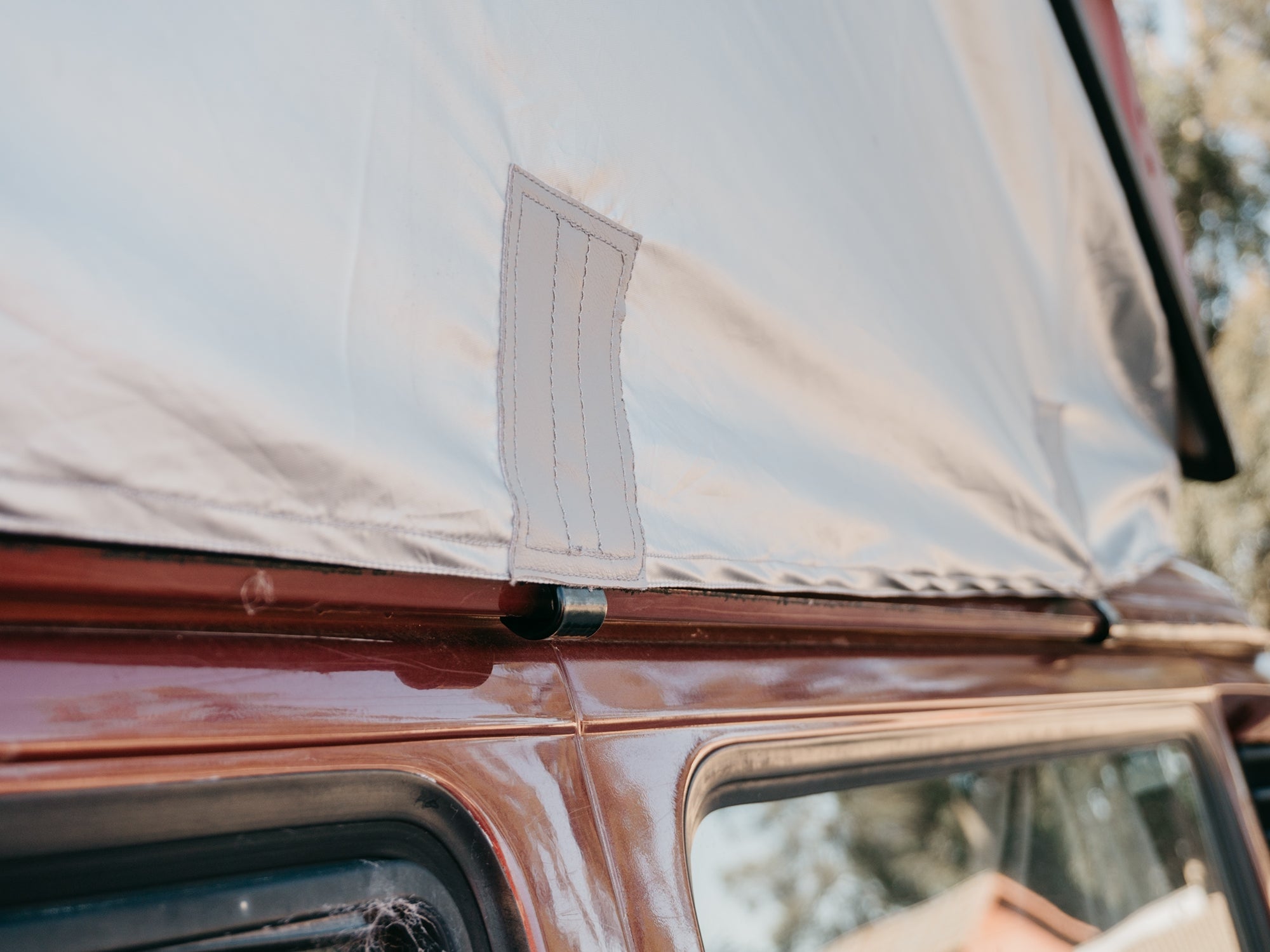 GoWesty Weather-Stopper Pop-Top Fly for Vanagon, full view showing durable fabric and secure attachment points