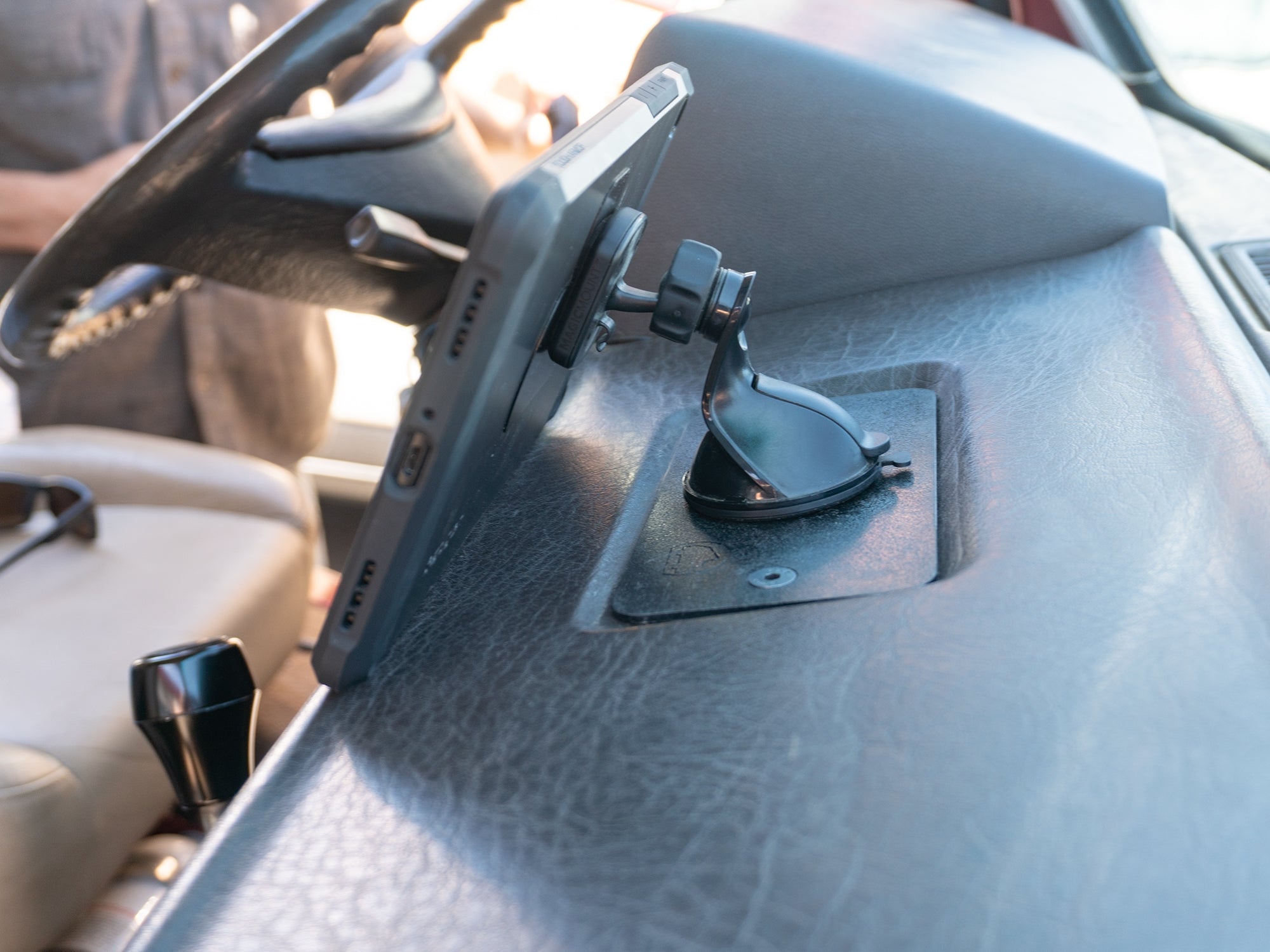 GoWesty Vanagon Ashtray Delete Kit front view, black plastic interior panel for removing rear ashtray in a classic camper van