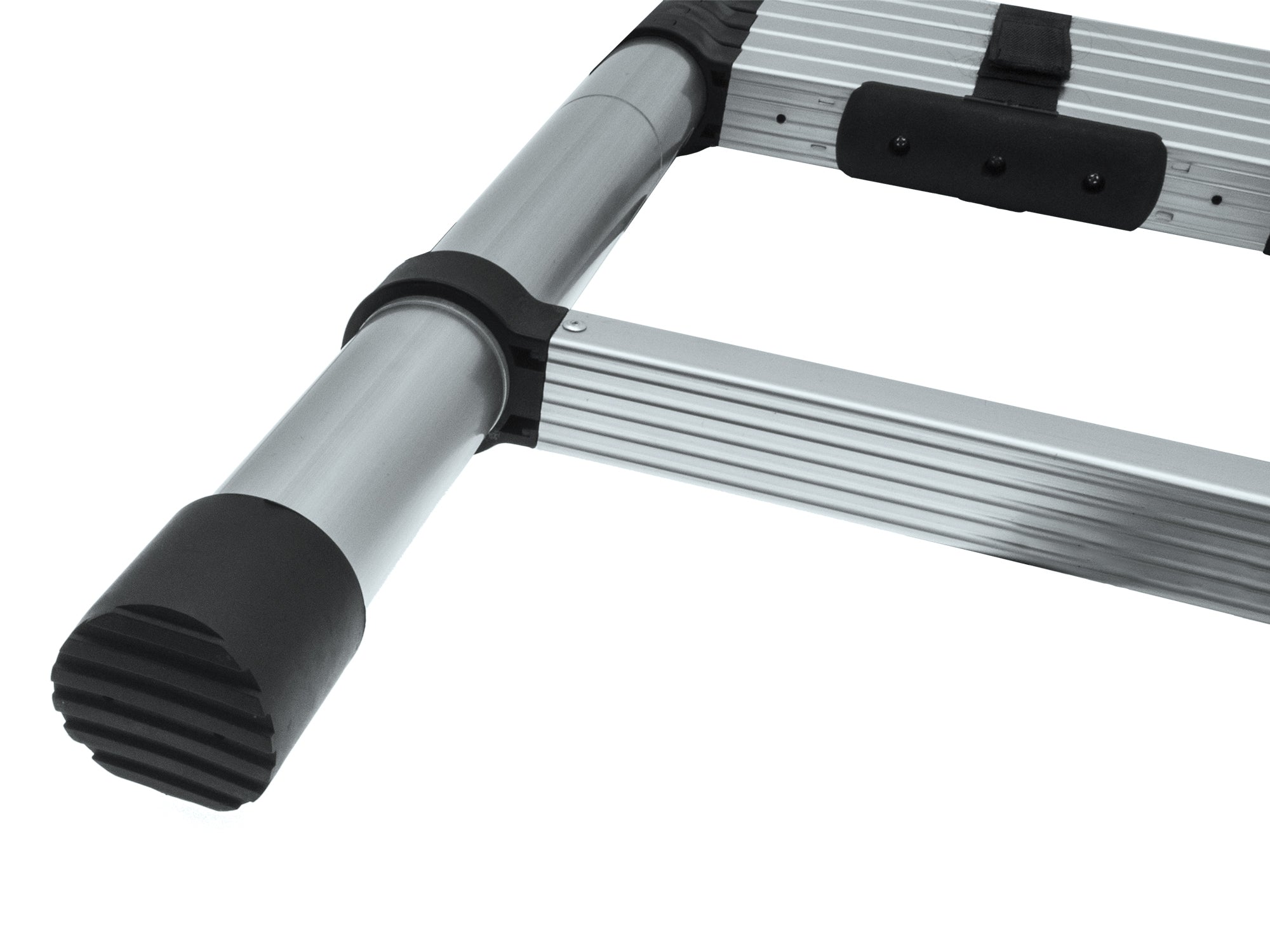 GoWesty telescoping ladder extending for exterior use, lightweight aluminum construction with safety locking mechanism.