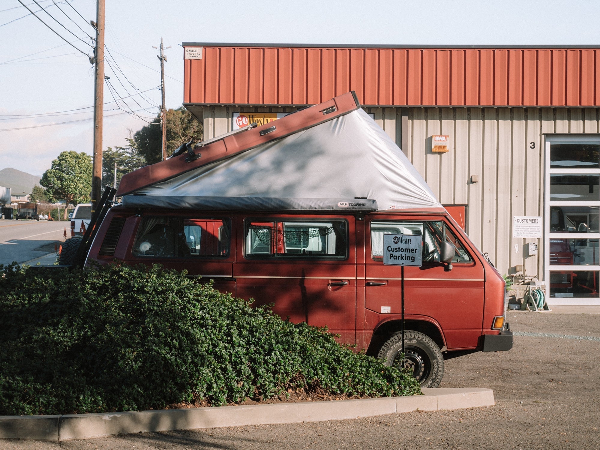 GoWesty Weather-Stopper Pop-Top Fly for Vanagon, full view showing durable fabric and fit for pop-top van windows.
