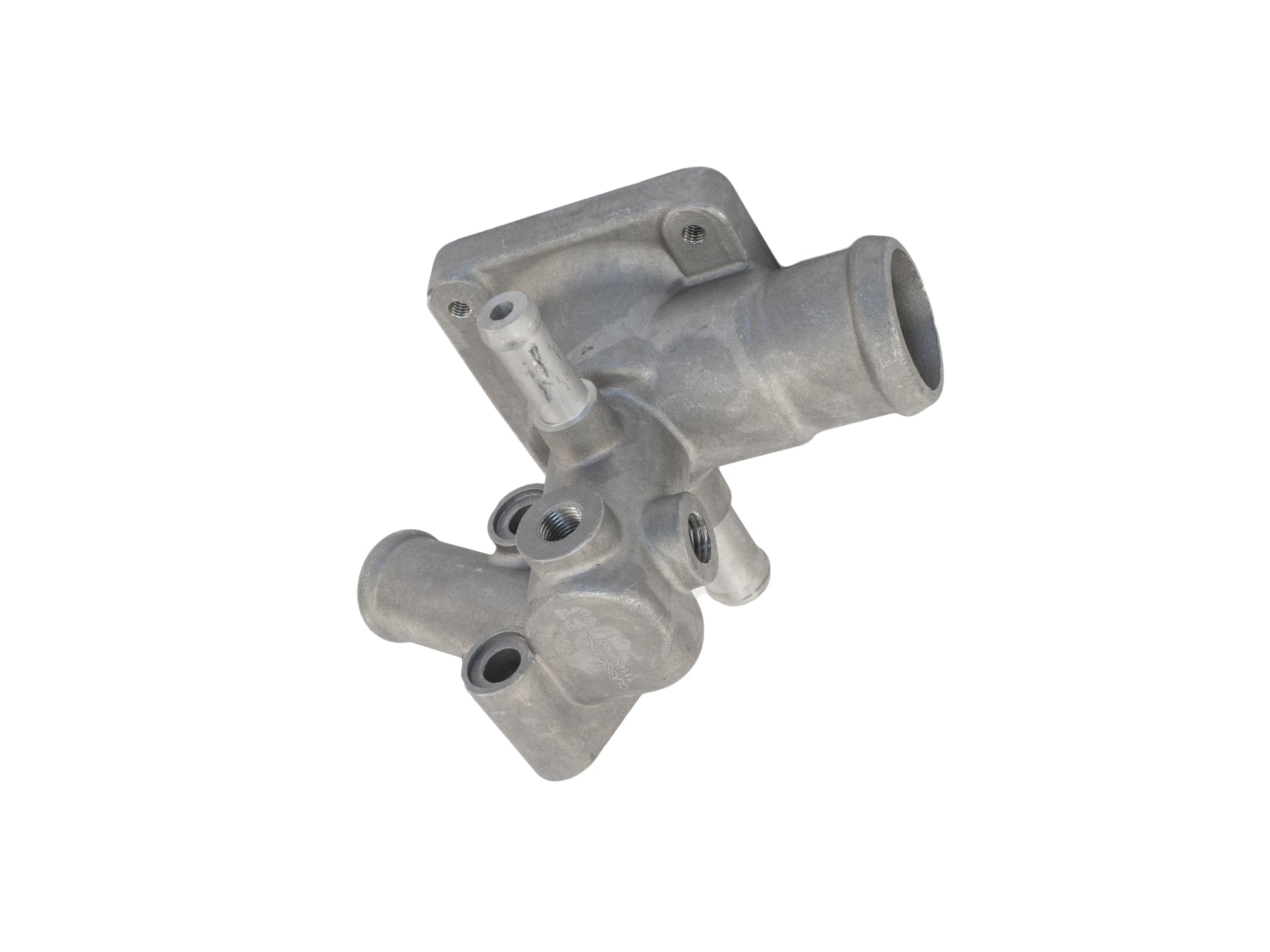 Aluminum lower thermostat housing for 2WD and Syncro Volkswagen vehicles, manufactured by GoWesty, shown in the image.