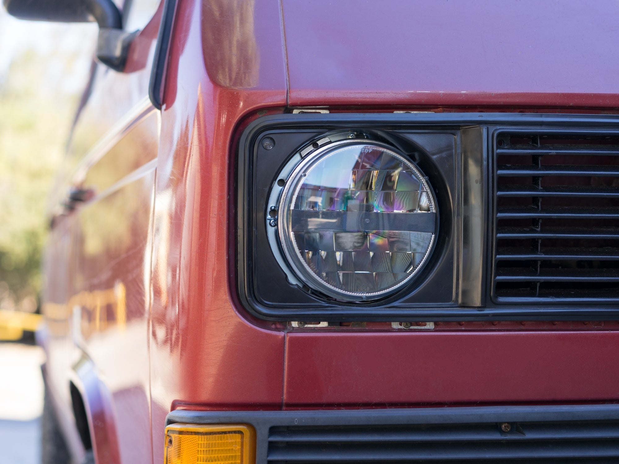 Pair of GoWesty LED headlights with bright, white illumination, designed for improved visibility and energy efficiency.