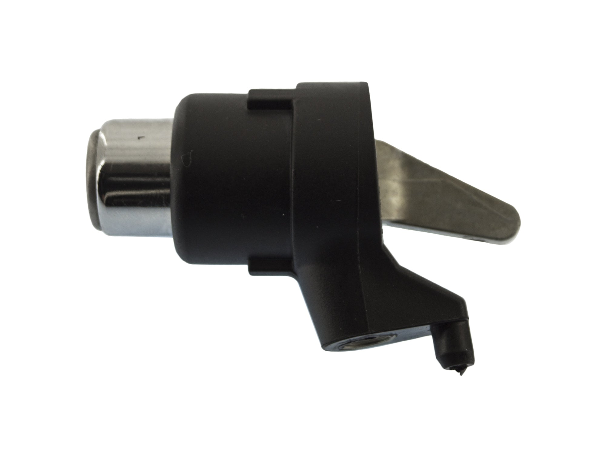 GoWesty lock cylinder and key set for Vanagon rear hatch, showing the metal lock mechanism and matching key in natural lighting.