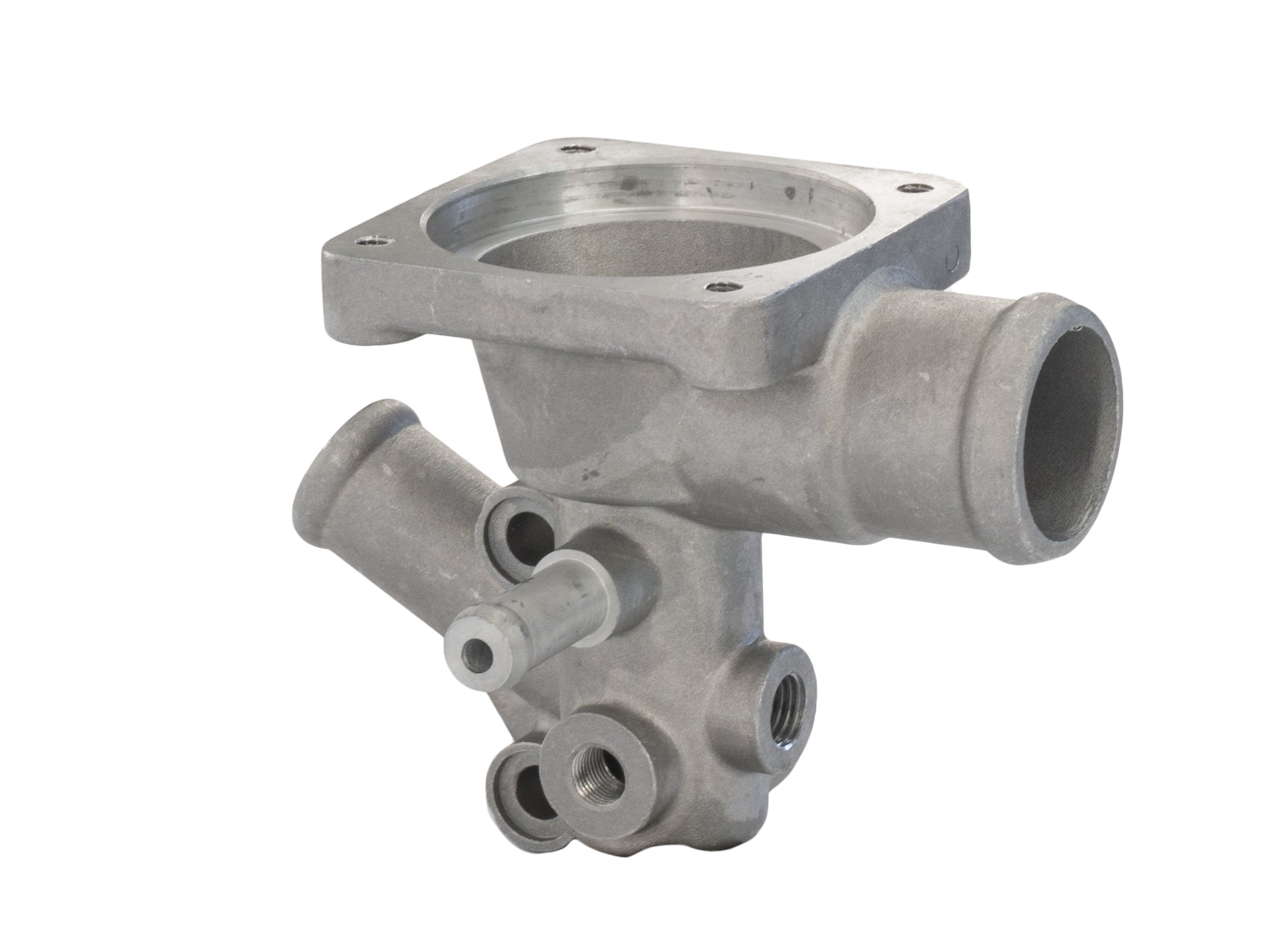 Aluminum lower thermostat housing for 2WD and Syncro Volkswagen vehicles, compatible with GoWesty repair parts.