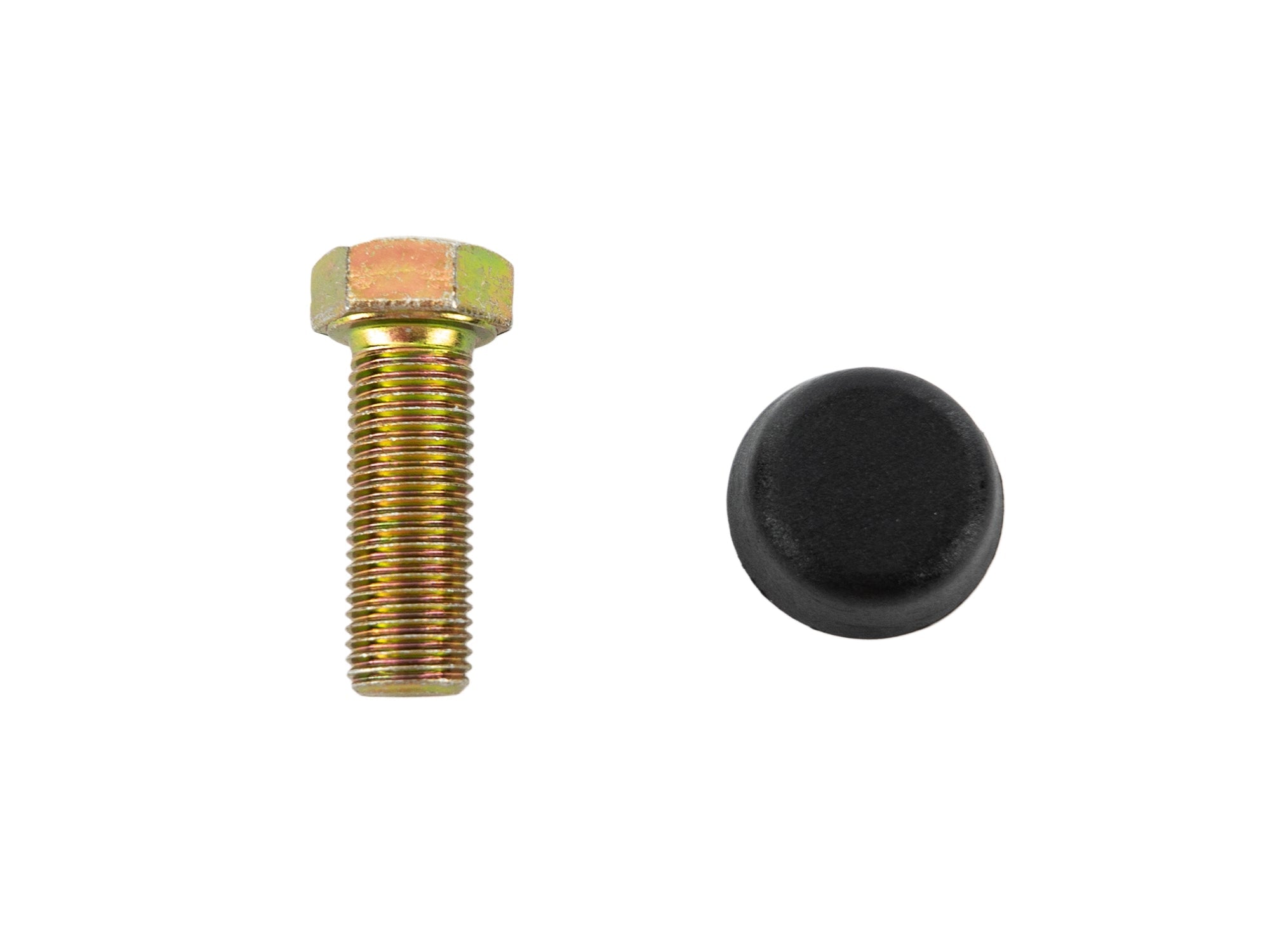 GoWesty bolt and cap replacement for front seat belt of 1980-91 Vanagon, showing the metal bolt and protective cap.