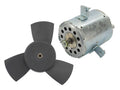 GoWesty 450W radiator fan and motor for late Vanagon, showing the black fan blade and motor assembly attached.