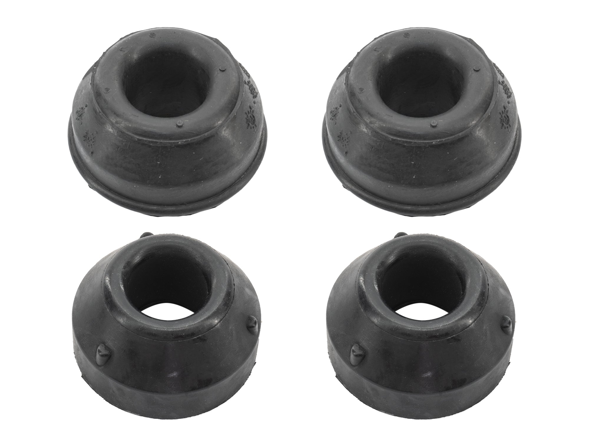 GoWesty front and rear radius rod bushing set installed on vehicle suspension for improved stability and handling.
