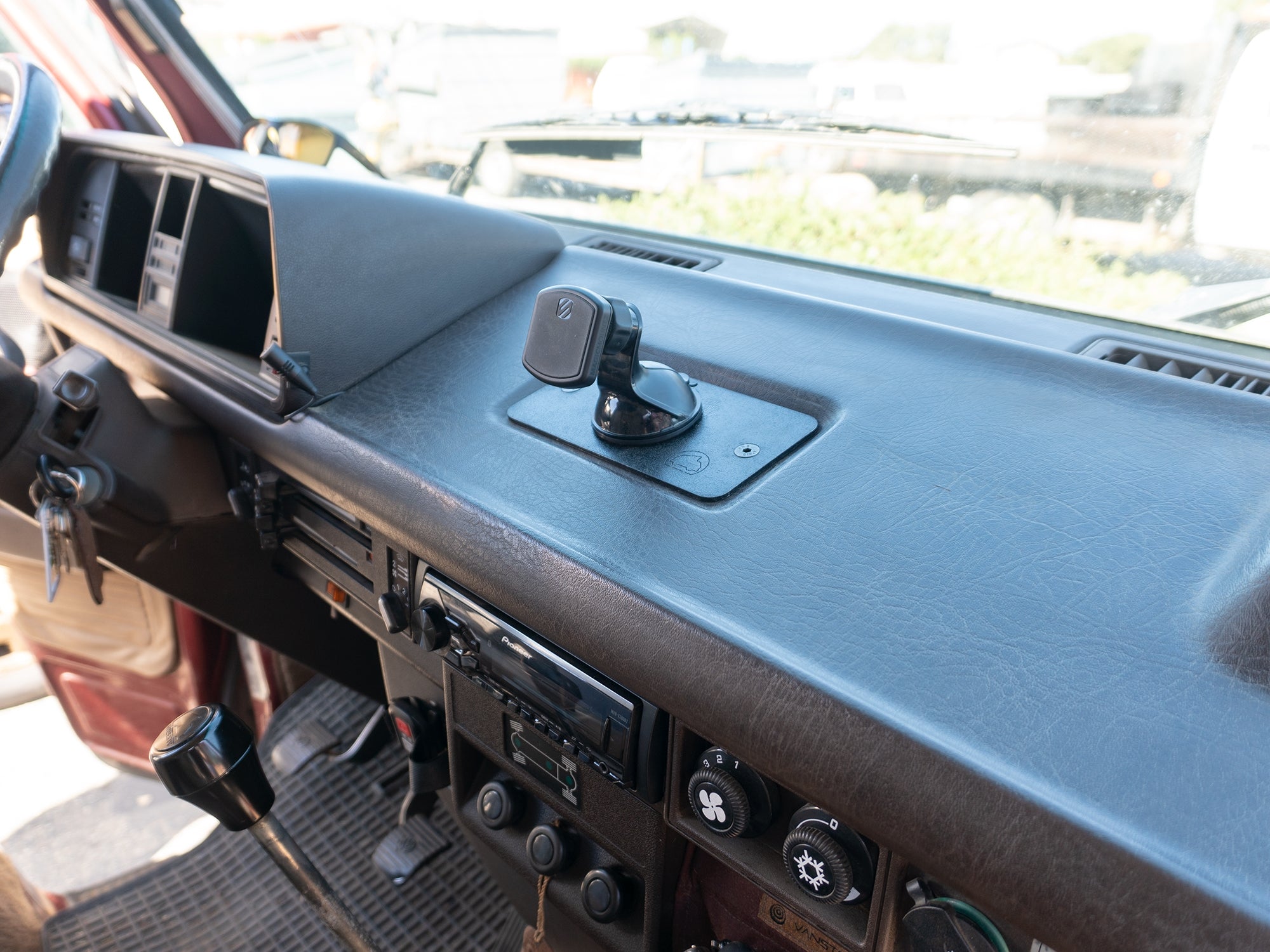 GoWesty Vanagon Ashtray Delete Kit front component showing sleek, custom-fit design for a clean interior look.