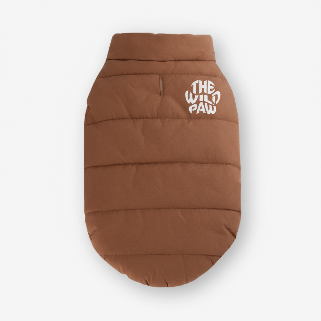 The Wild Paw Furline Coat in khaki stone with soft fur lining, stylish long coat for cold weather wear.