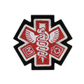 M-TAC embroidered paramedic patch featuring red and white medical symbols on a black background.