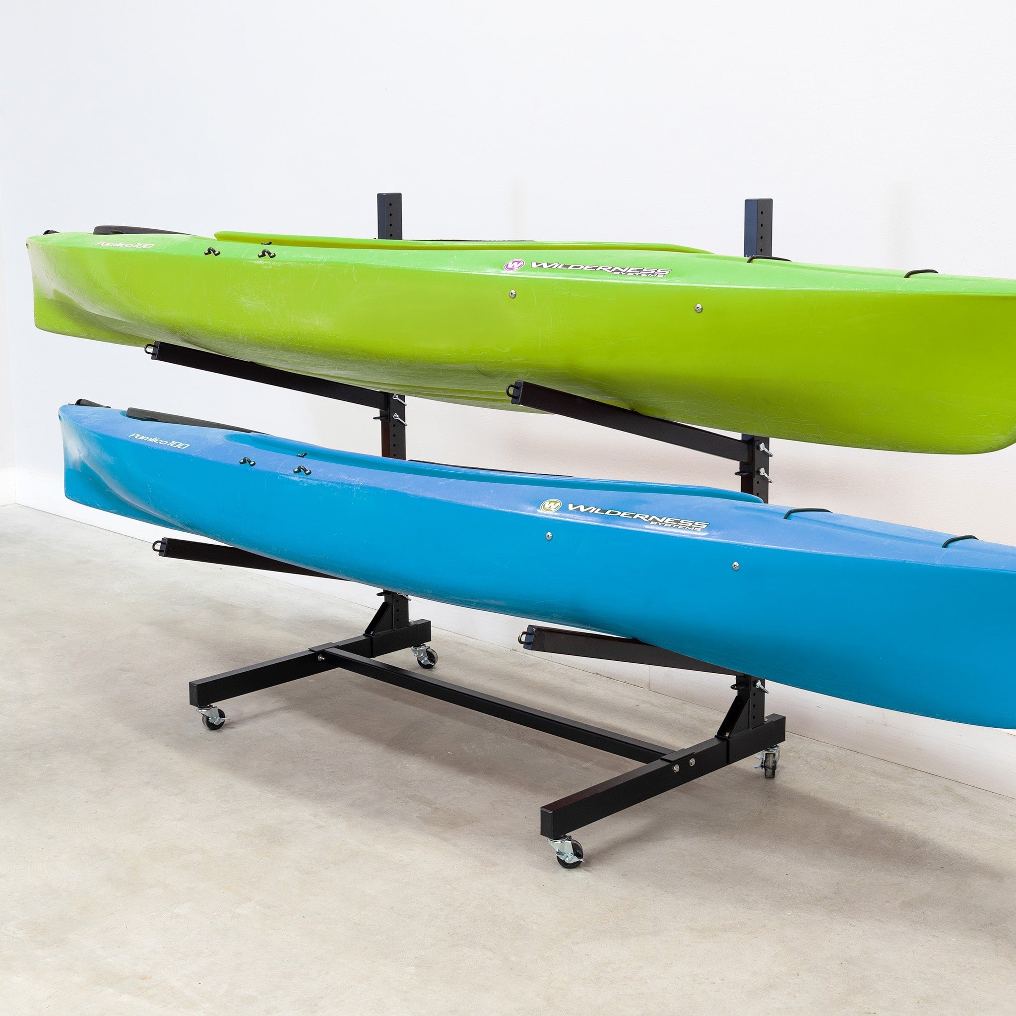 G-Watersport 2 Kayak & Canoe Rack | 2 Levels With Wheels | Single-Sided | Black - OVERLANDERS Outfitter