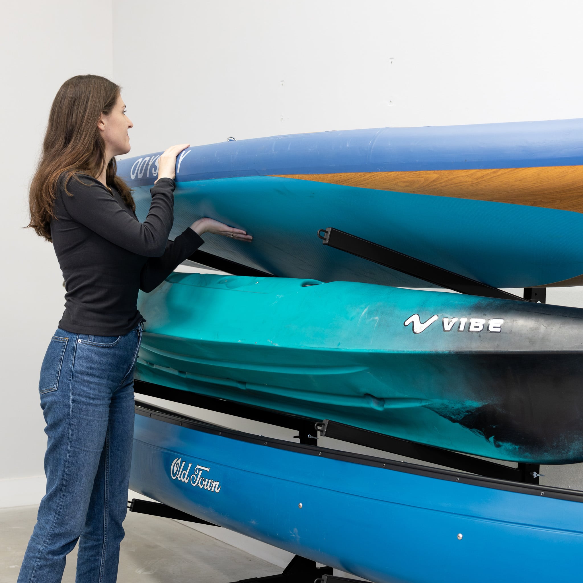 G-Watersport 3 Kayak & Canoe Rack | 3 Levels With Wheels | Single-Sided | Black - OVERLANDERS Outfitter