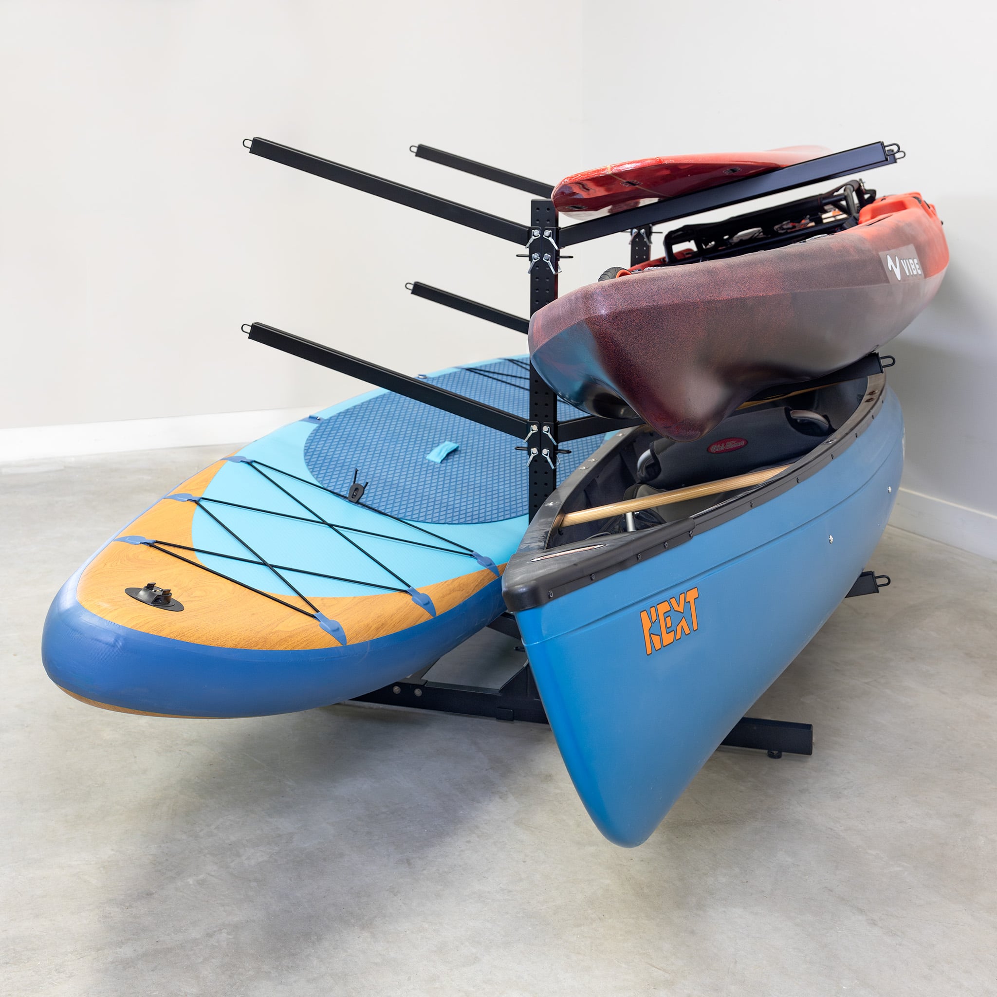 Freestanding 6-Level Double-Sided Kayak & Paddleboard Storage Rack – Black - OVERLANDERS Outfitter