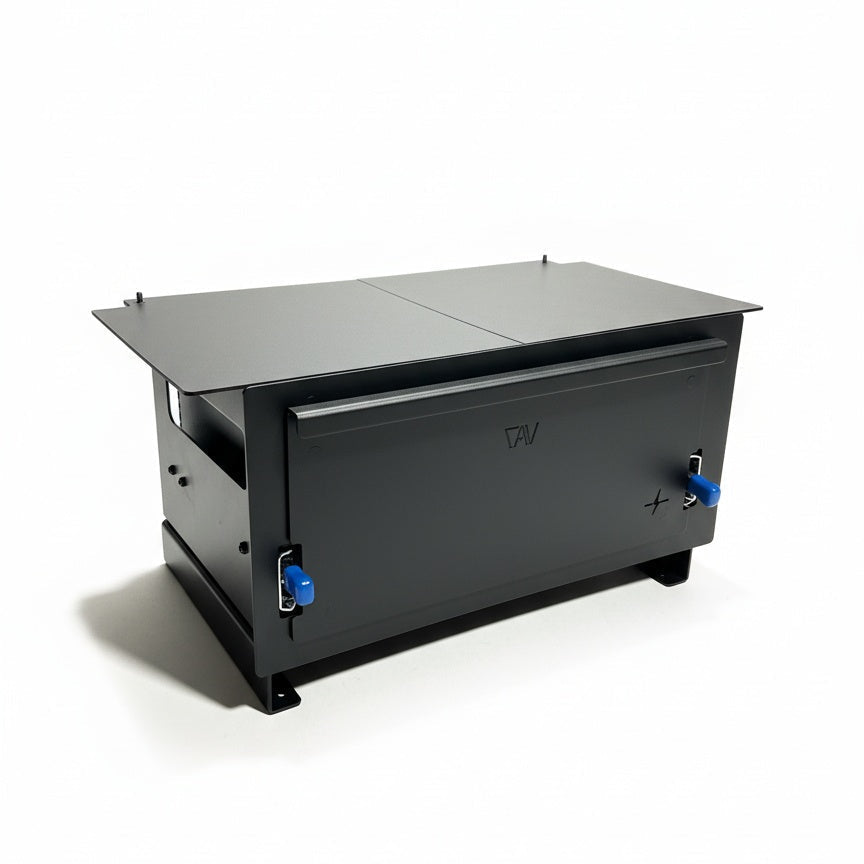 Canyon Adventure Vans Canyon Drawer System installed in a vehicle, made in Utah, featuring organized storage and durable construction.