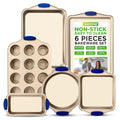 Mimarta NutriChef 6-piece bakeware set with nonstick baking pans including cookie sheet, loaf pan, muffin pan, square and cake pans.