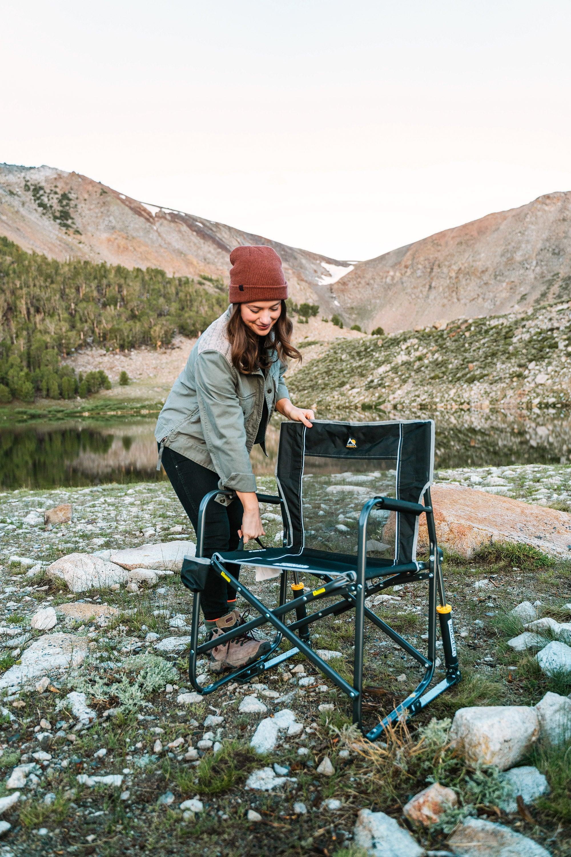 GCI Outdoor Freestyle Rocker XL Portable Folding Rocking Chair, Outdoor Camping Chair with Side Table, Aluminum - OVERLANDERS Outfitter