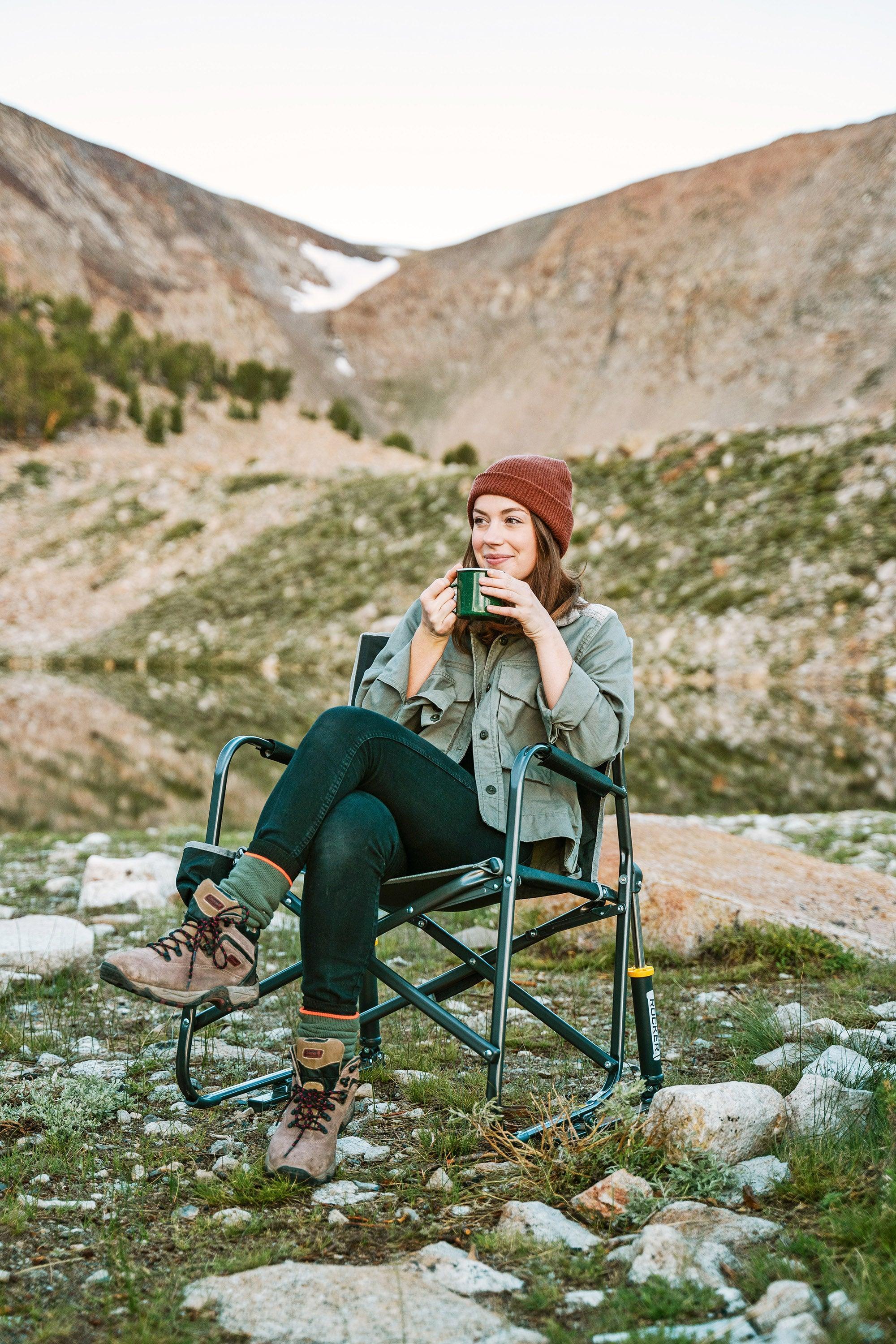 GCI Outdoor Freestyle Rocker XL Portable Folding Rocking Chair, Outdoor Camping Chair with Side Table, Aluminum - OVERLANDERS Outfitter