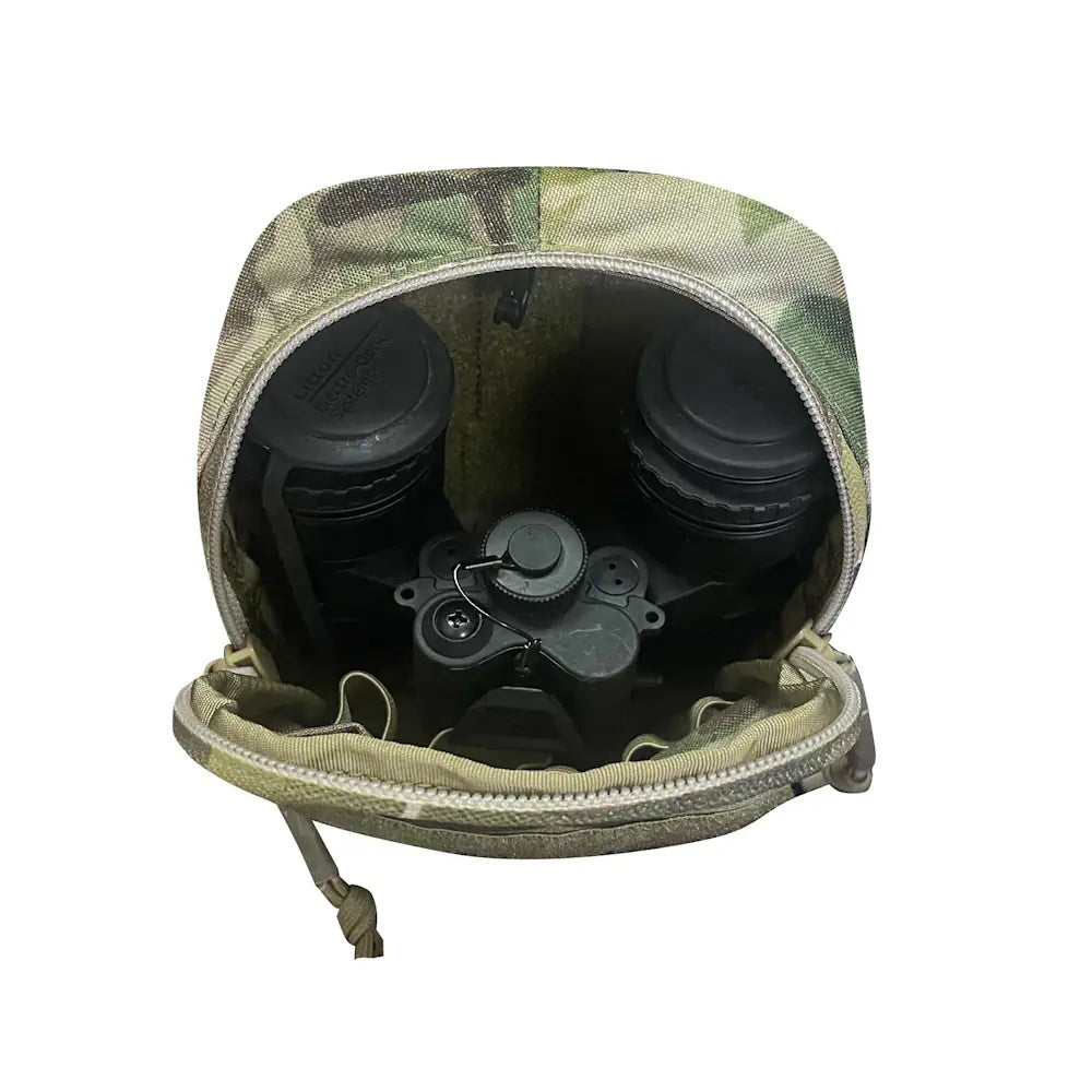 Open multicam HCC Tactical medium general purpose pouch with adjustable straps and multiple compartments.