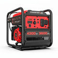PowerSmart 4300W open frame gas inverter generator for home and garden use, shown with ample white space background.