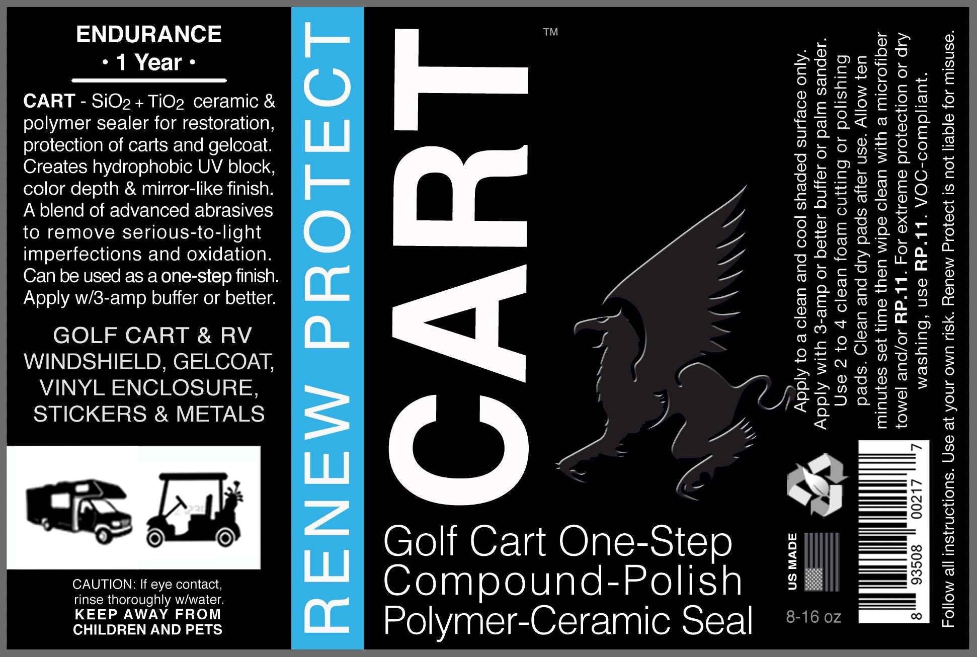 GOLF CART & RV - Ceramic-Hybrid Compound, Polish, Sealer ONE-STEP for Golf Carts, RVs, UTV, ATV - Panels & Clear Acrylic Windscreens - OVERLANDERS Outfitter