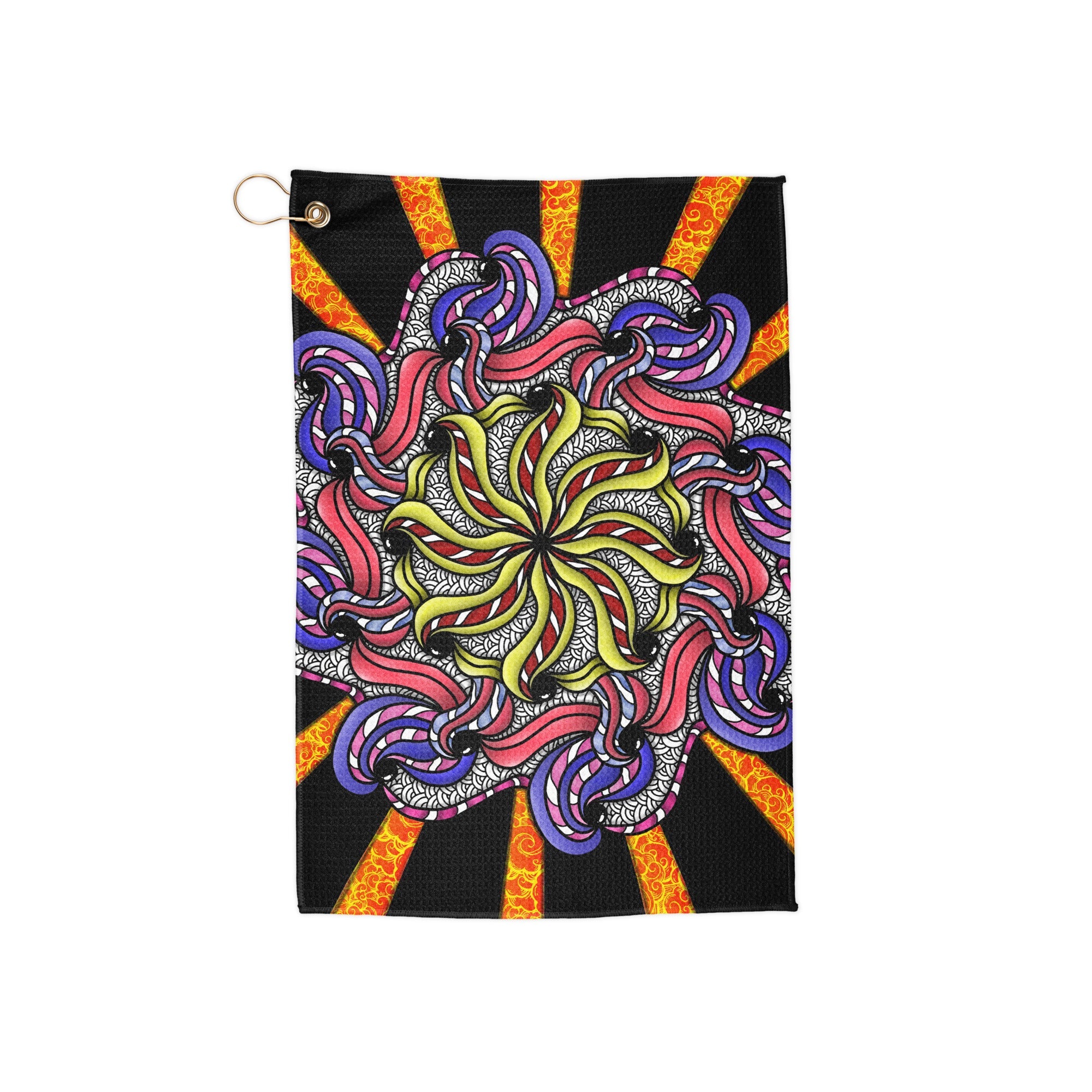 Dojo Designs golf towel with 16x24 inch size, featuring a soft fabric front for cleaning golf clubs and balls.