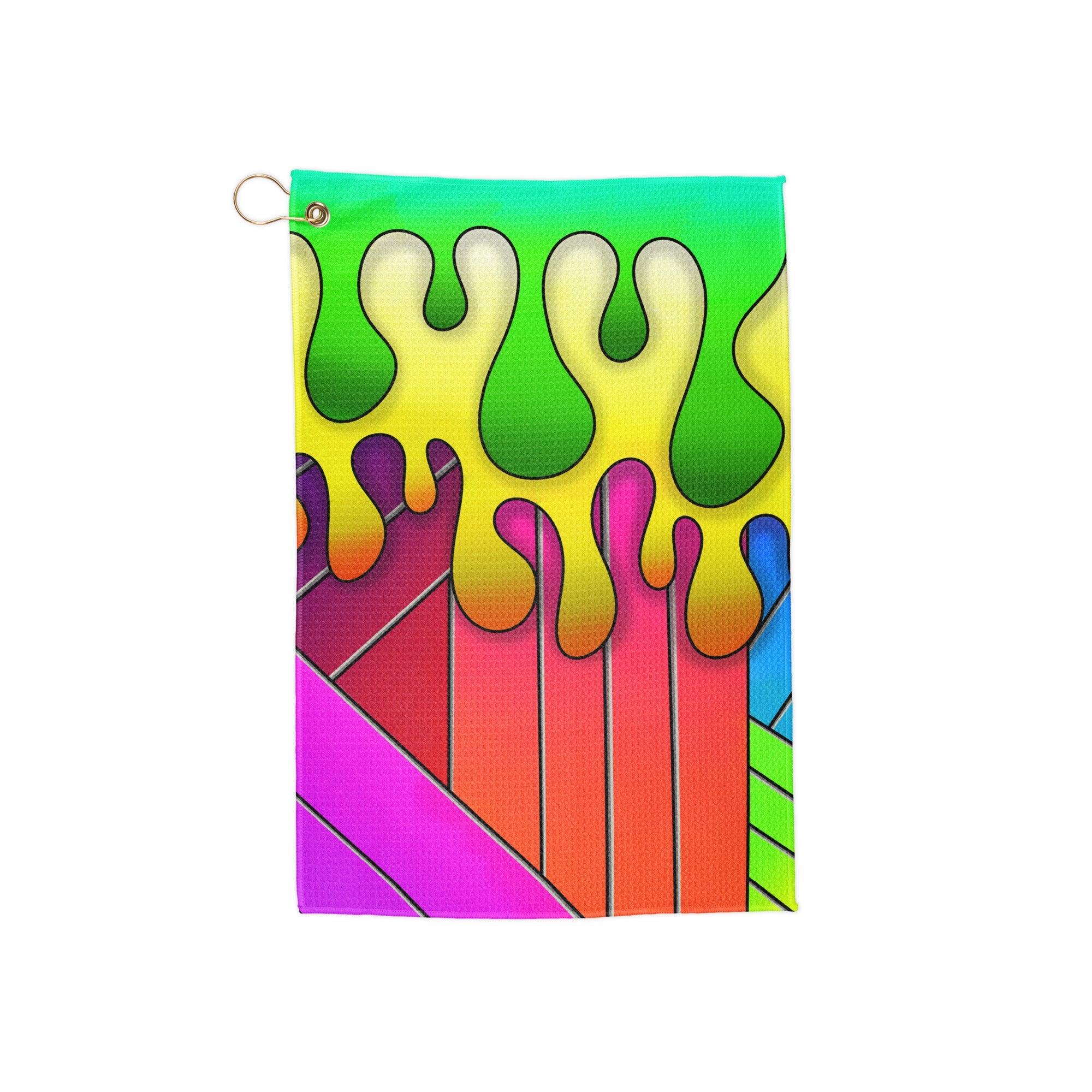 Dojo Designs golf towel with 16x24-inch absorbent fabric, featuring a front view for cleaning golf clubs and balls