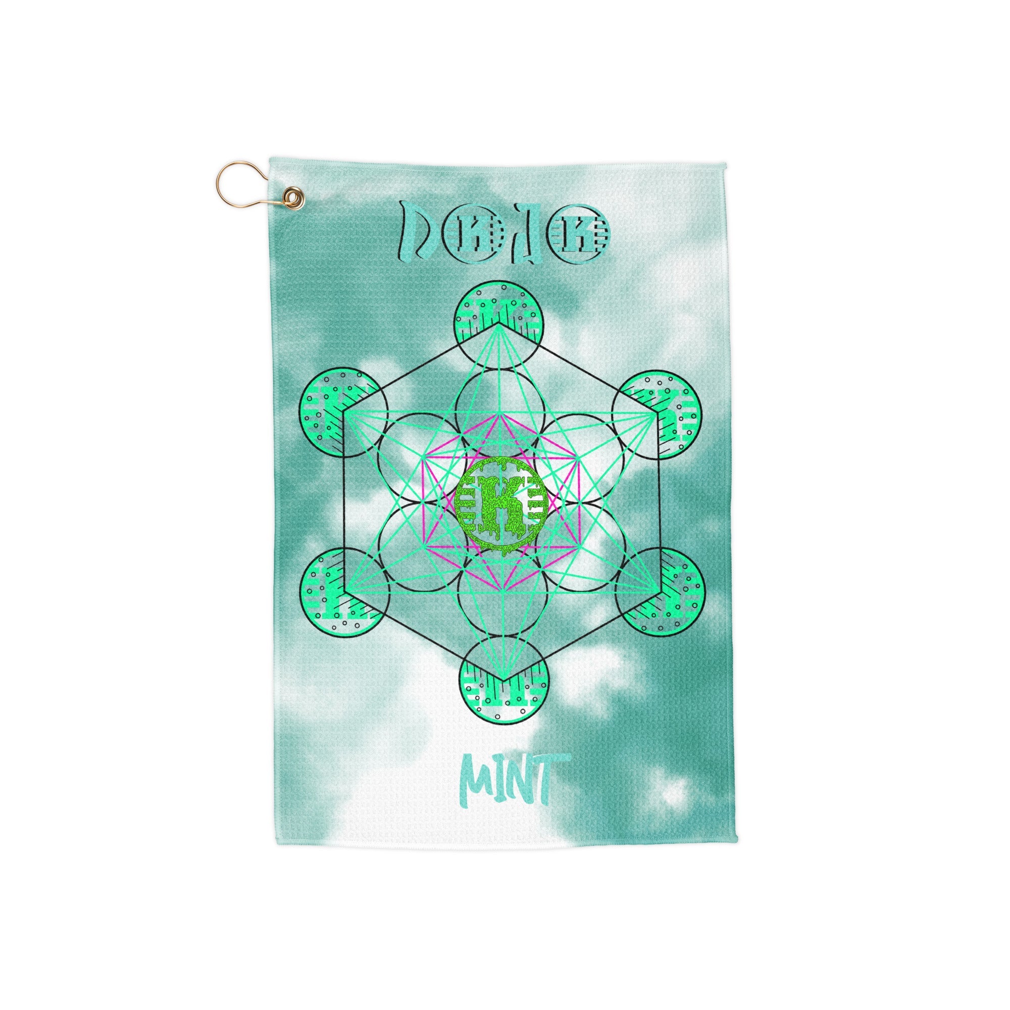 Dojo Designs golf towel in 16x24 inches with front view, featuring a soft, absorbent fabric ideal for golfers.