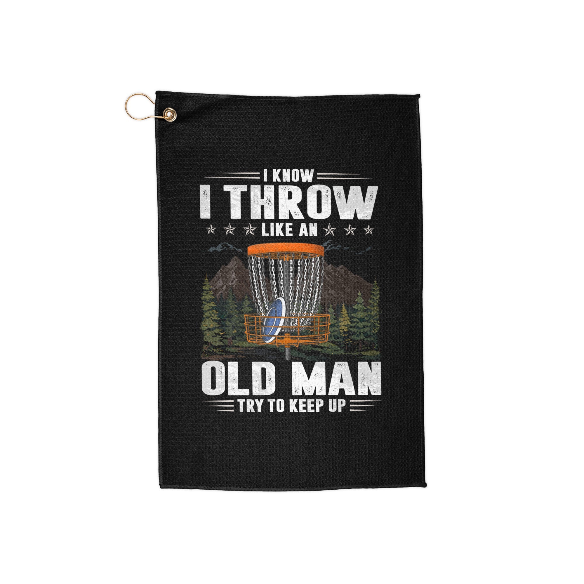 Dojo Designs golf towel 16x24 inches with front view, featuring a soft fabric surface for cleaning golf clubs and balls