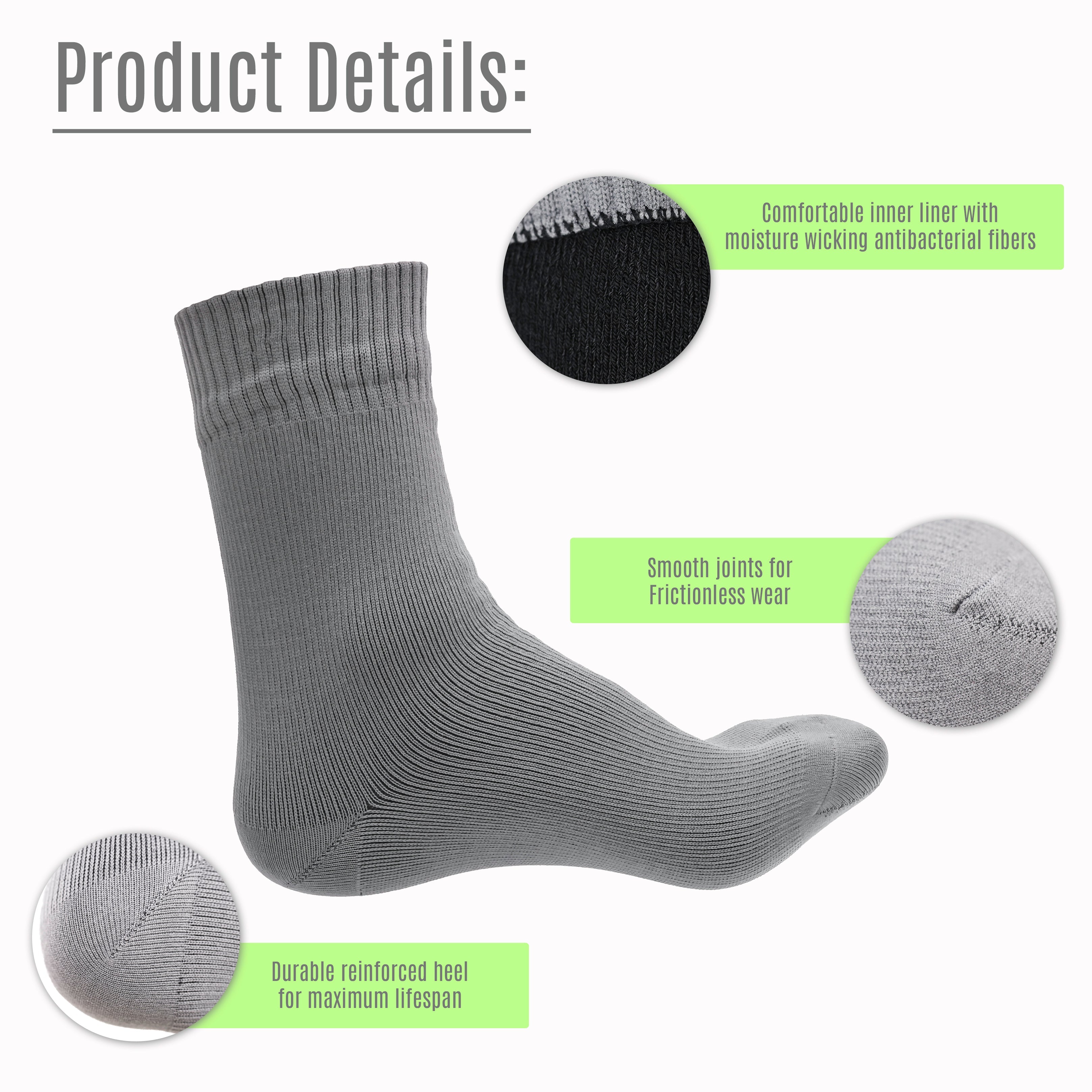 Gray Pike Trail waterproof breathable socks with textured details, designed for outdoor activities and moisture management.