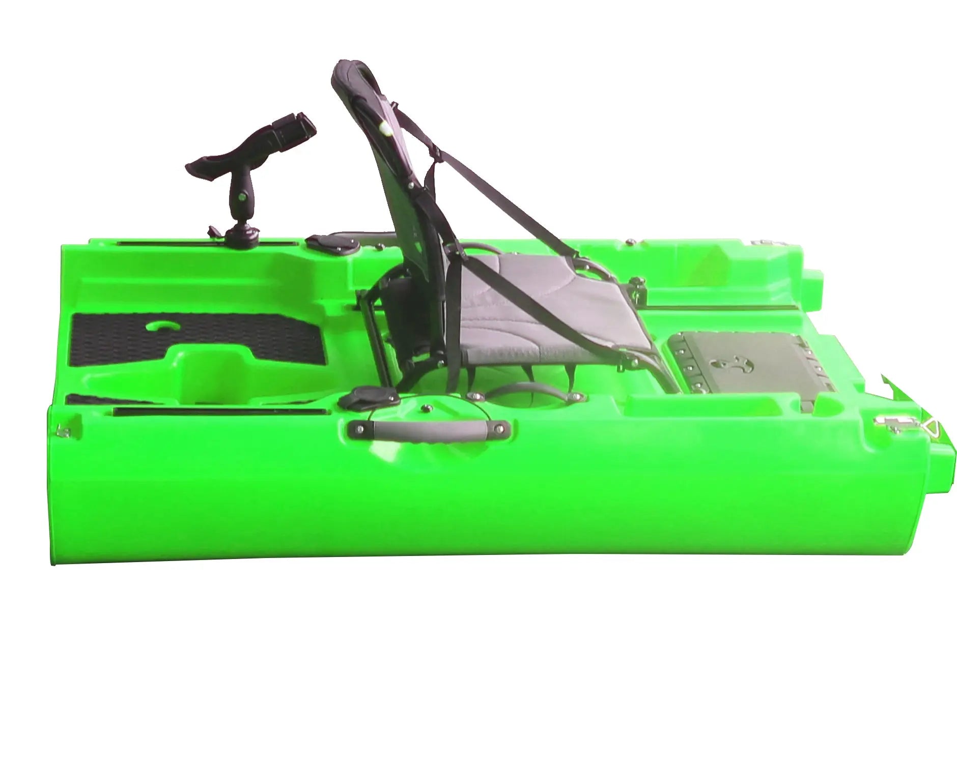 Green ReelYaks modular kayak middle expansion section for converting a solo kayak to tandem setup.