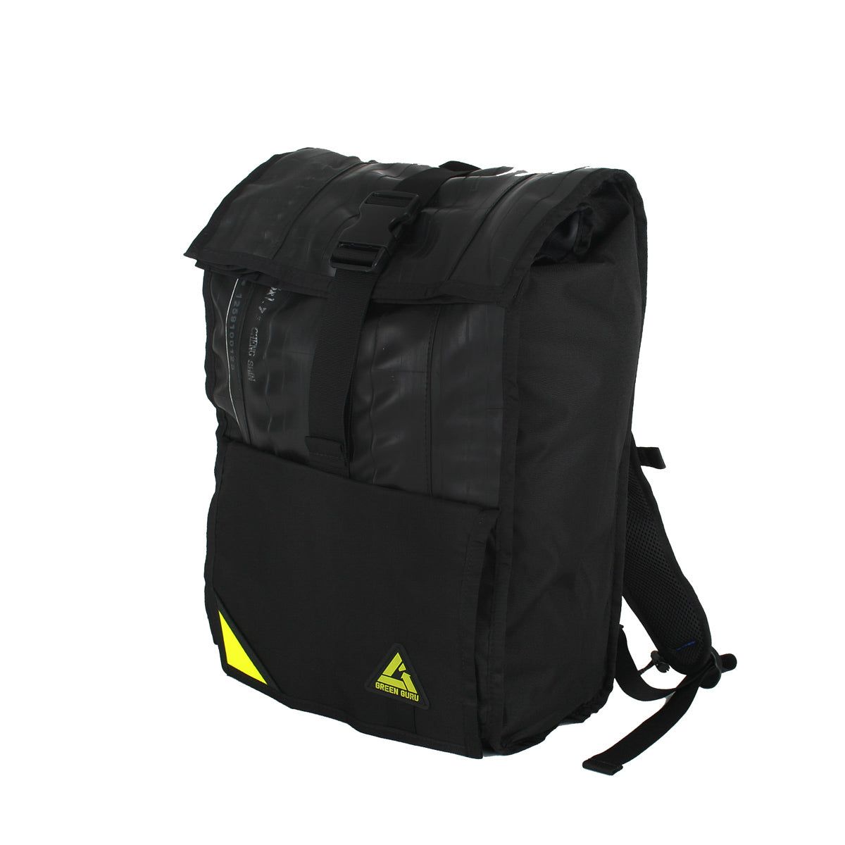 Green Guru Commuter Roll Top Backpack by ZEITBIKE, front view showing durable green bag with roll top closure and adjustable straps.