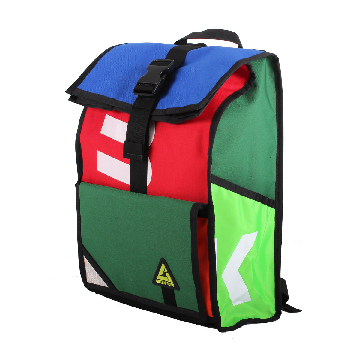 Green Guru Joyride Roll Top Backpack by ZEITBIKE, front view showing durable green fabric and roll-top closure for outdoor use.