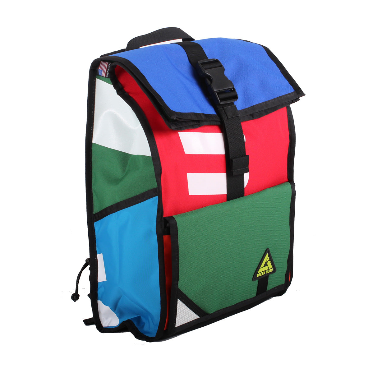 Green Guru Joyride Roll Top Backpack by ZEITBIKE, front view showing durable green bag with roll-top closure and adjustable straps.