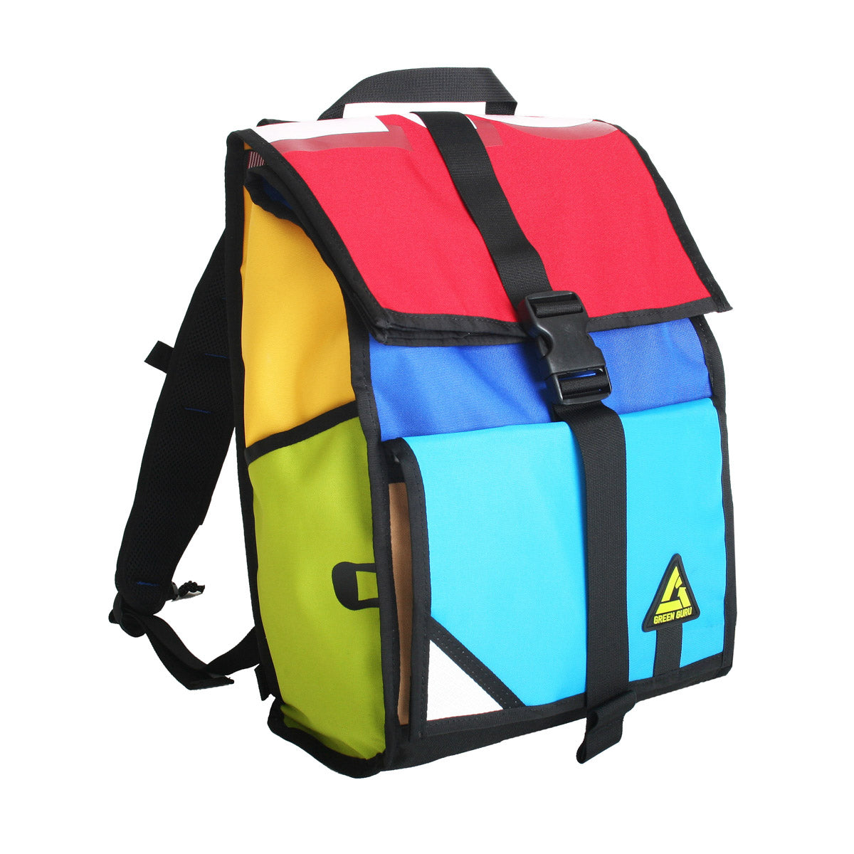 Green Guru Joyride Roll Top Backpack from ZEITBIKE with front view, showcasing durable bag with roll-top closure and adjustable straps.