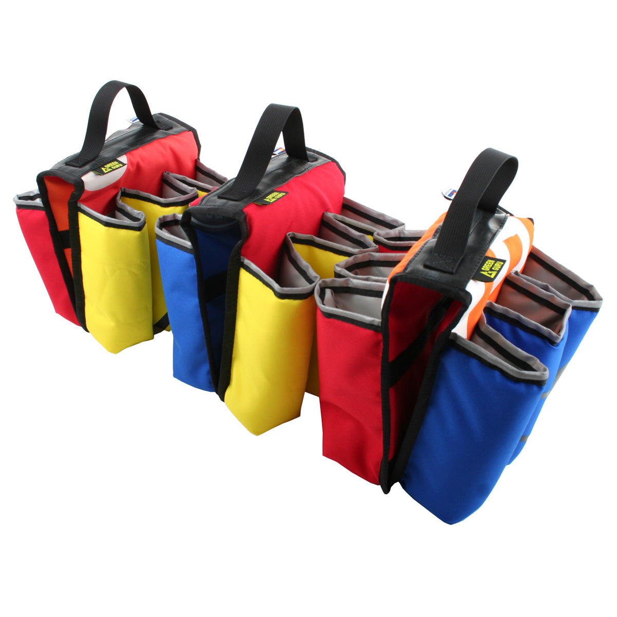 Green Guru Sixer 6-Pack Bottle Holder by ZEITBIKE, multi-color bag designed for carrying bottles on bikes.