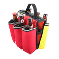ZEITBIKE Green Guru Sixer 6-Pack Bottle Holder in multi-color attached to a bag or pannier for cycling.