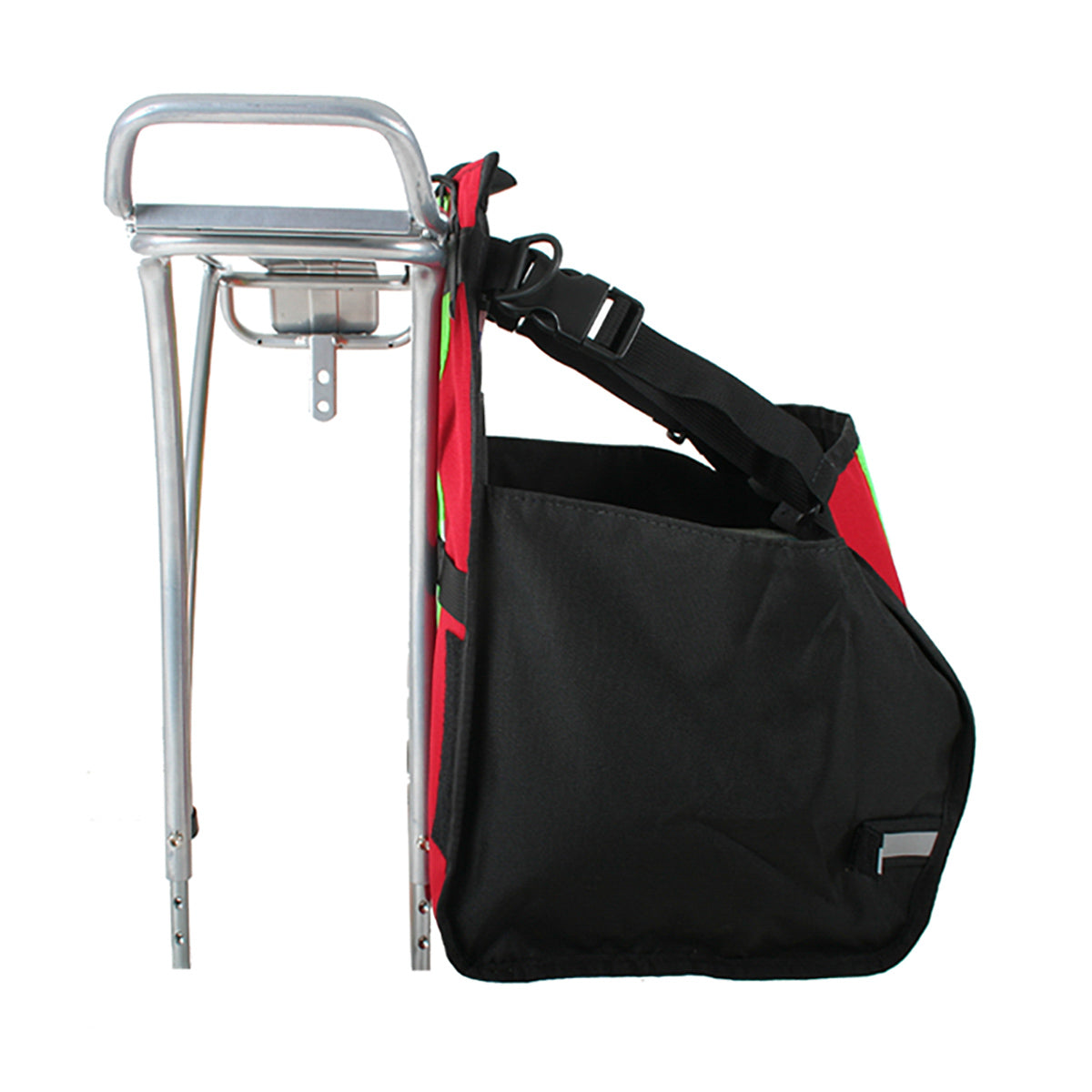Green Guru Freerider Grocery Pannier by ZEITBIKE, side view showcasing durable green fabric and spacious design for bike groceries.
