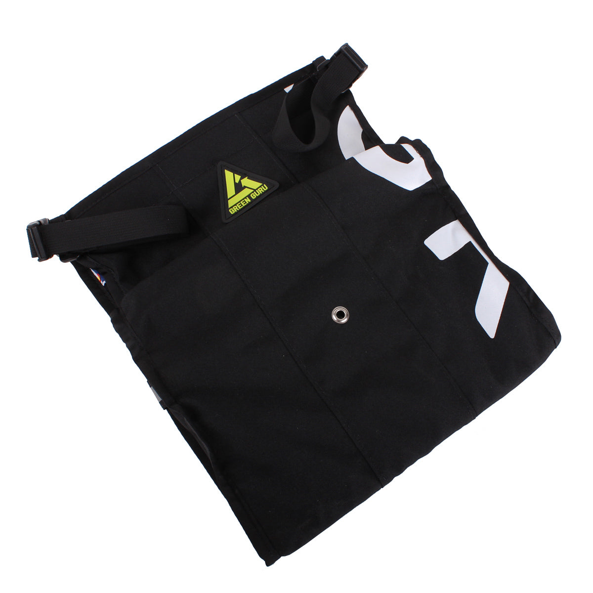 Green Guru Freerider Grocery Pannier by ZEITBIKE, black and white bike bag with spacious interior for groceries and essentials.