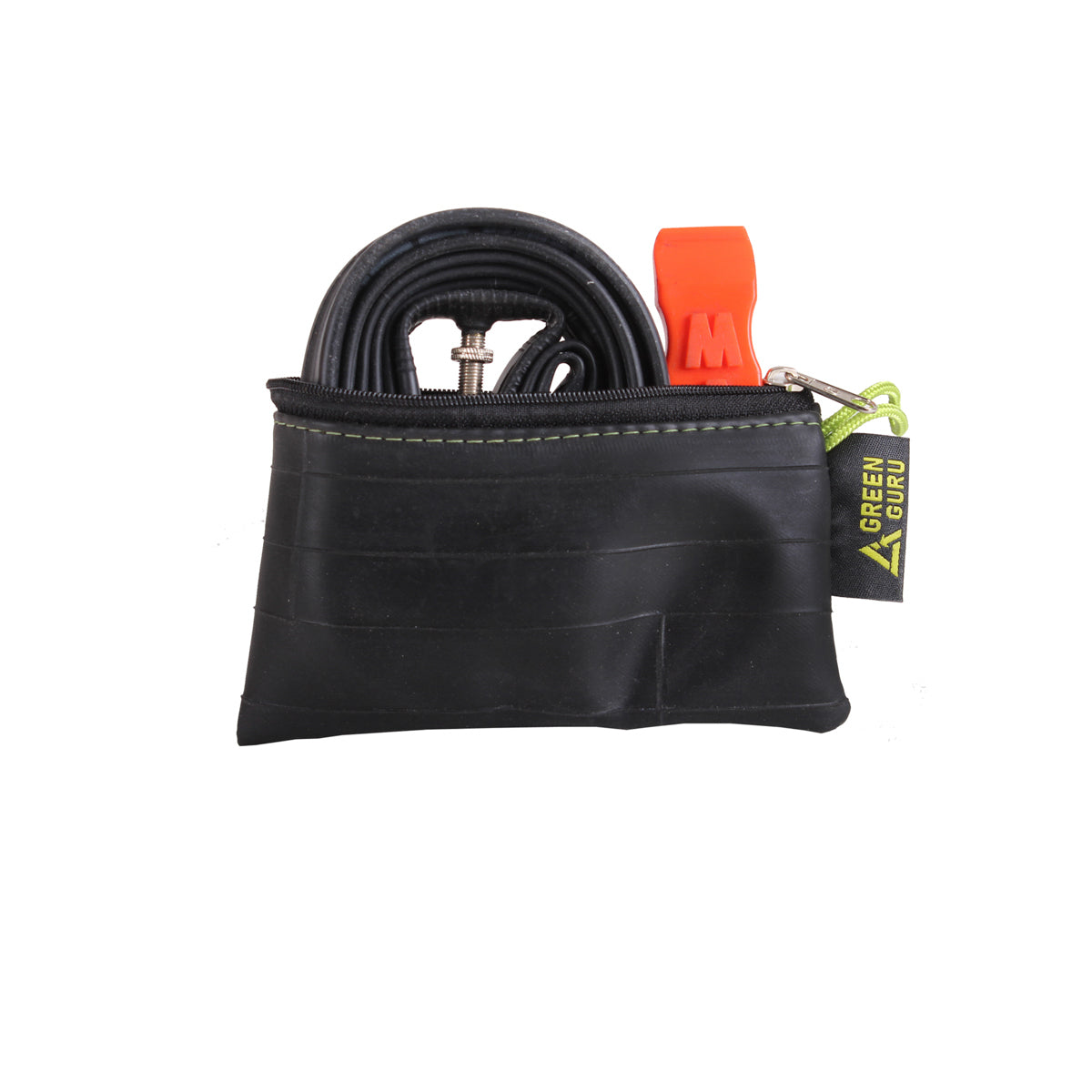 Open green ZEITBIKE Small Zipper Pouch from Green Guru, showing its compact design and zipper closure for bags and panniers.