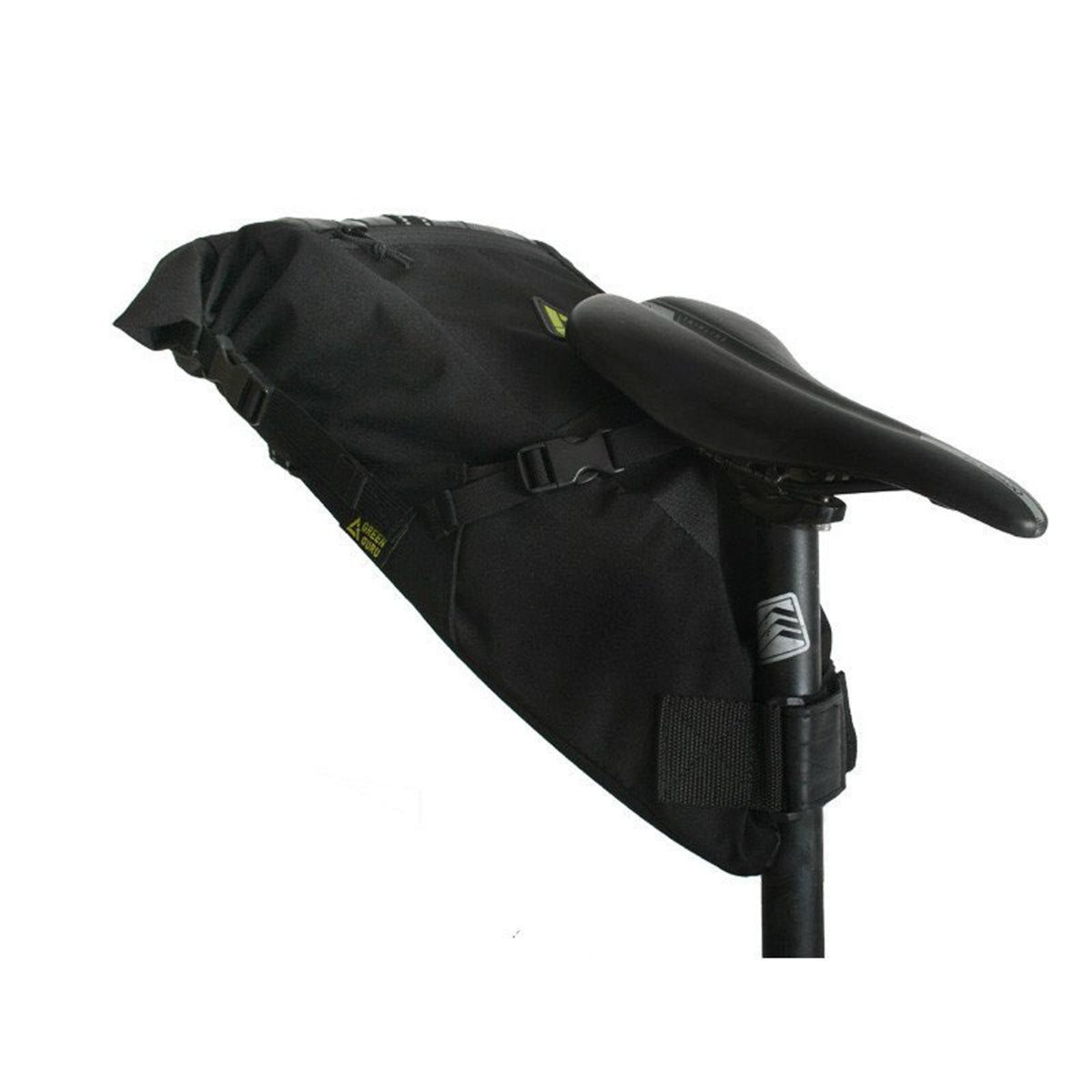 Green Guru Hauler Bike Pack saddle/messenger bag by ZEITBIKE, black and white, designed for cycling storage and convenience.