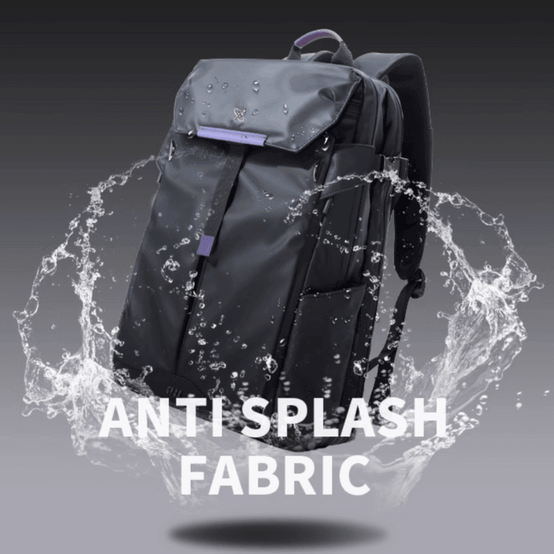 Gray GYXX™ Zues expandable motorcycle backpack by Bean's Moto Booth showing sleek design with adjustable straps and multiple compartments.