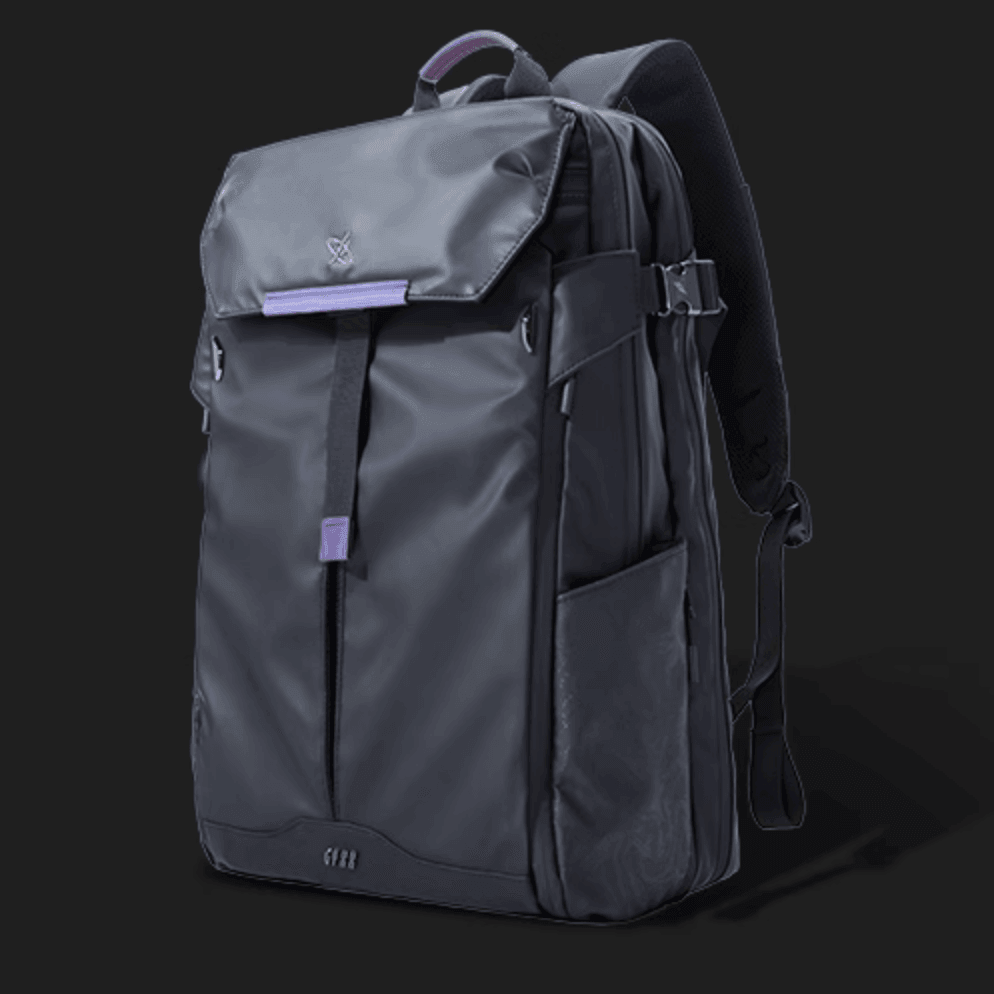 GYXX™ Zues expandable motorcycle backpack by Bean's Moto Booth, showing its sleek design and adjustable straps.