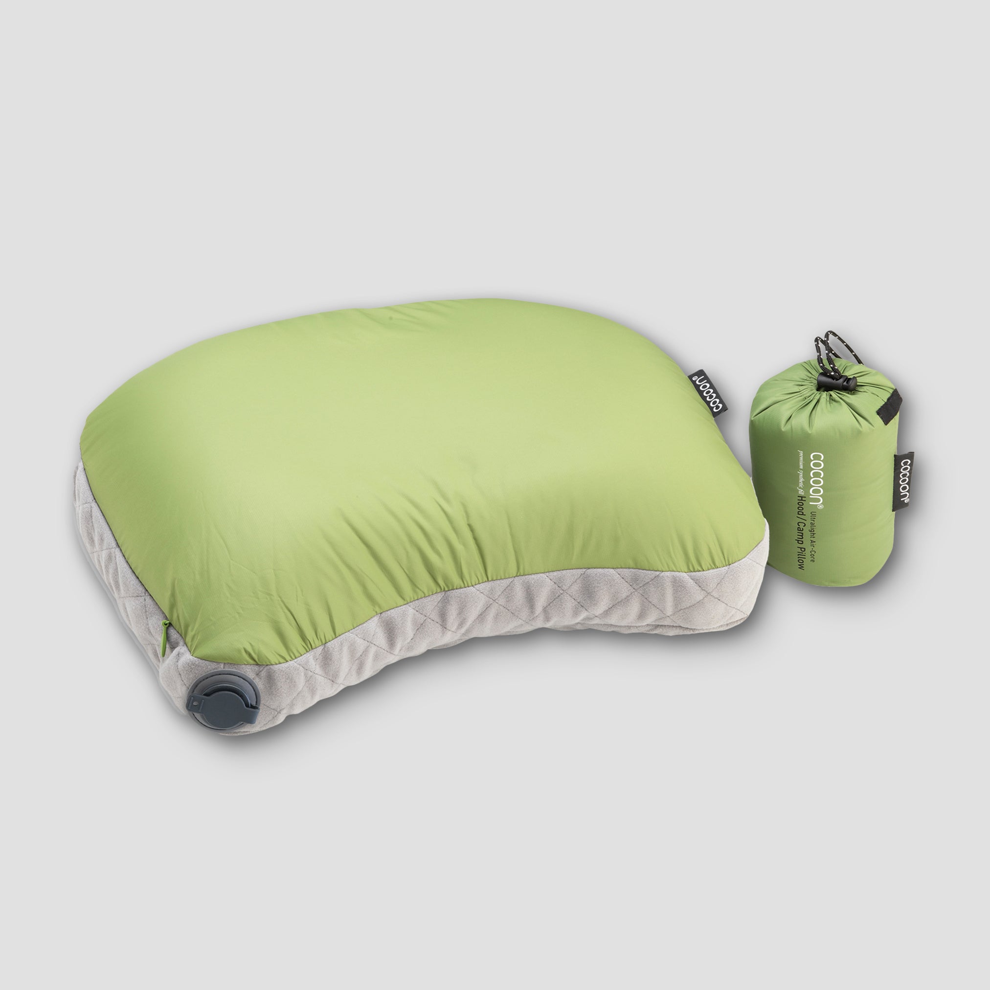 COCOON Ultralight AirCore Hood Pillow showing its compact, lightweight design with soft fabric and adjustable fit for travel comfort.