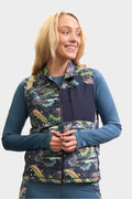 FisheWear HaliBorealis fleece vest in blue, showing front view with zip closure and high collar, made for outdoor warmth.