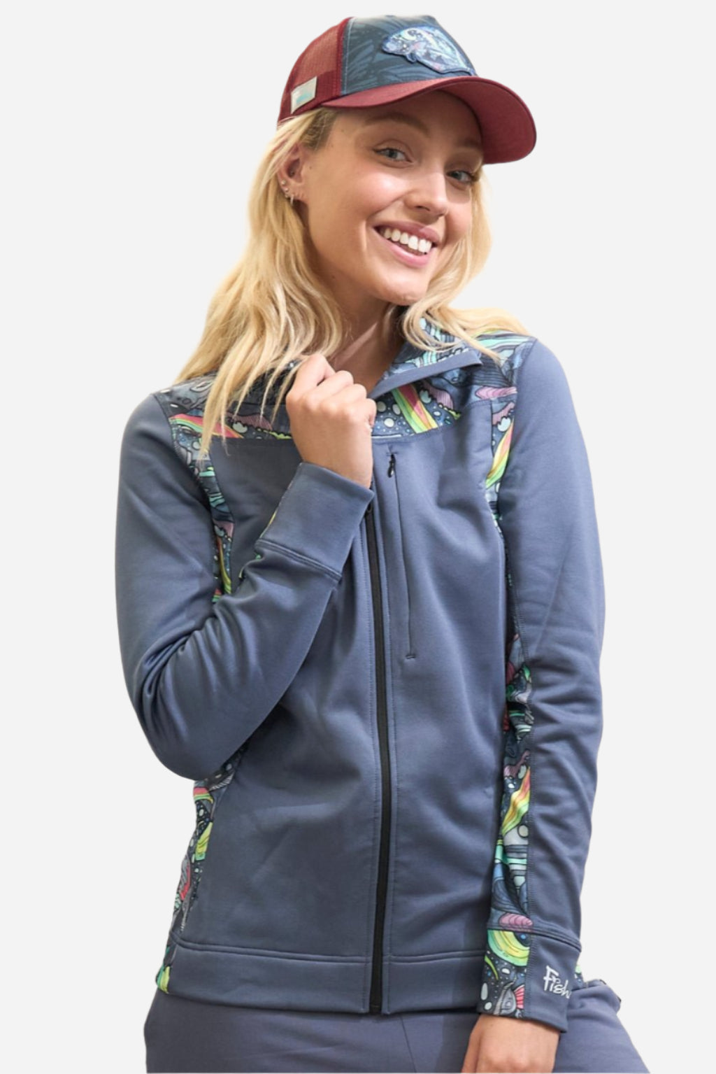 FisheWear HaliBorealis Midlayer Jacket in navy, featuring a lightweight, insulated design with a full front zipper and stand collar.