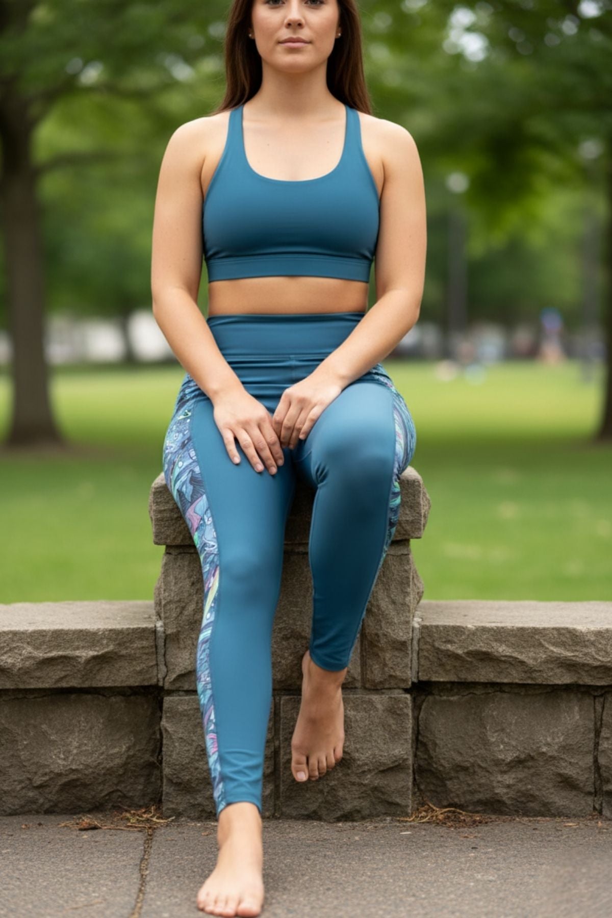 FisheWear HaliBorealis Pocket Leggings featuring a vibrant, colorful ocean-inspired print with side pockets, stretchy and comfortable.