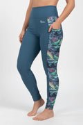 FisheWear HaliBorealis pocket leggings featuring a vibrant, colorful marine-inspired pattern and comfortable stretchy fabric.