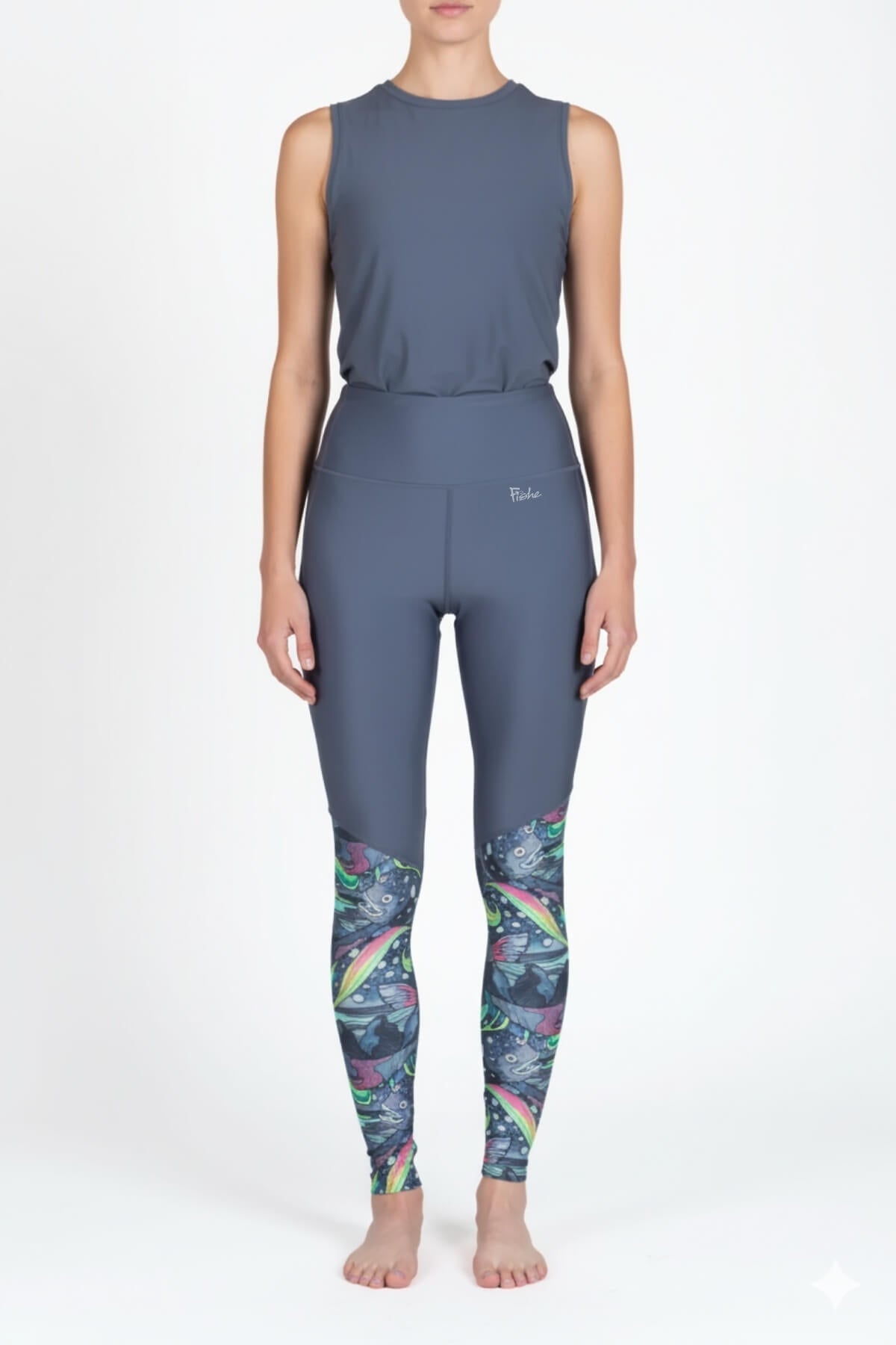 FisheWear HaliBorealis Thermal Active Leggings in dark color, featuring stretchy thermal fabric for outdoor activities